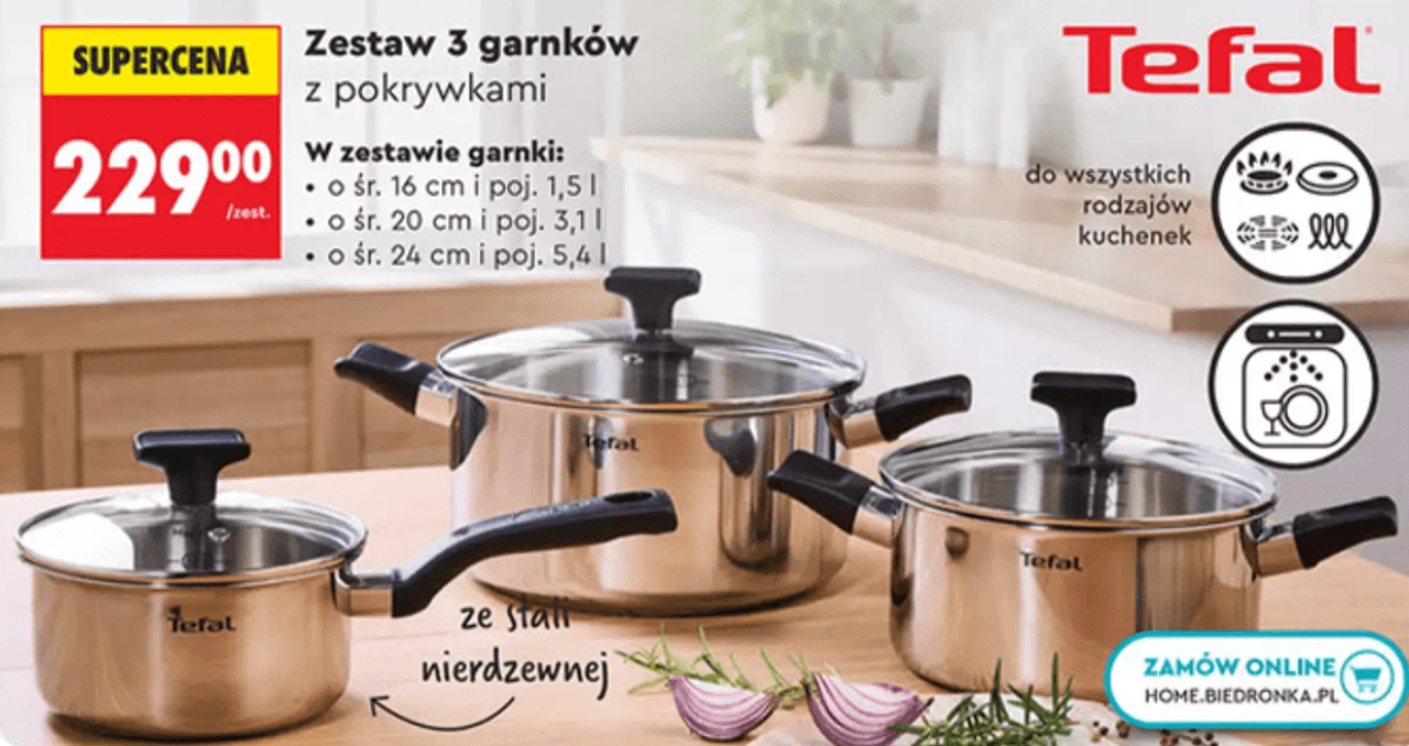 Zestaw 3 garnków Tefal za 229 zł
