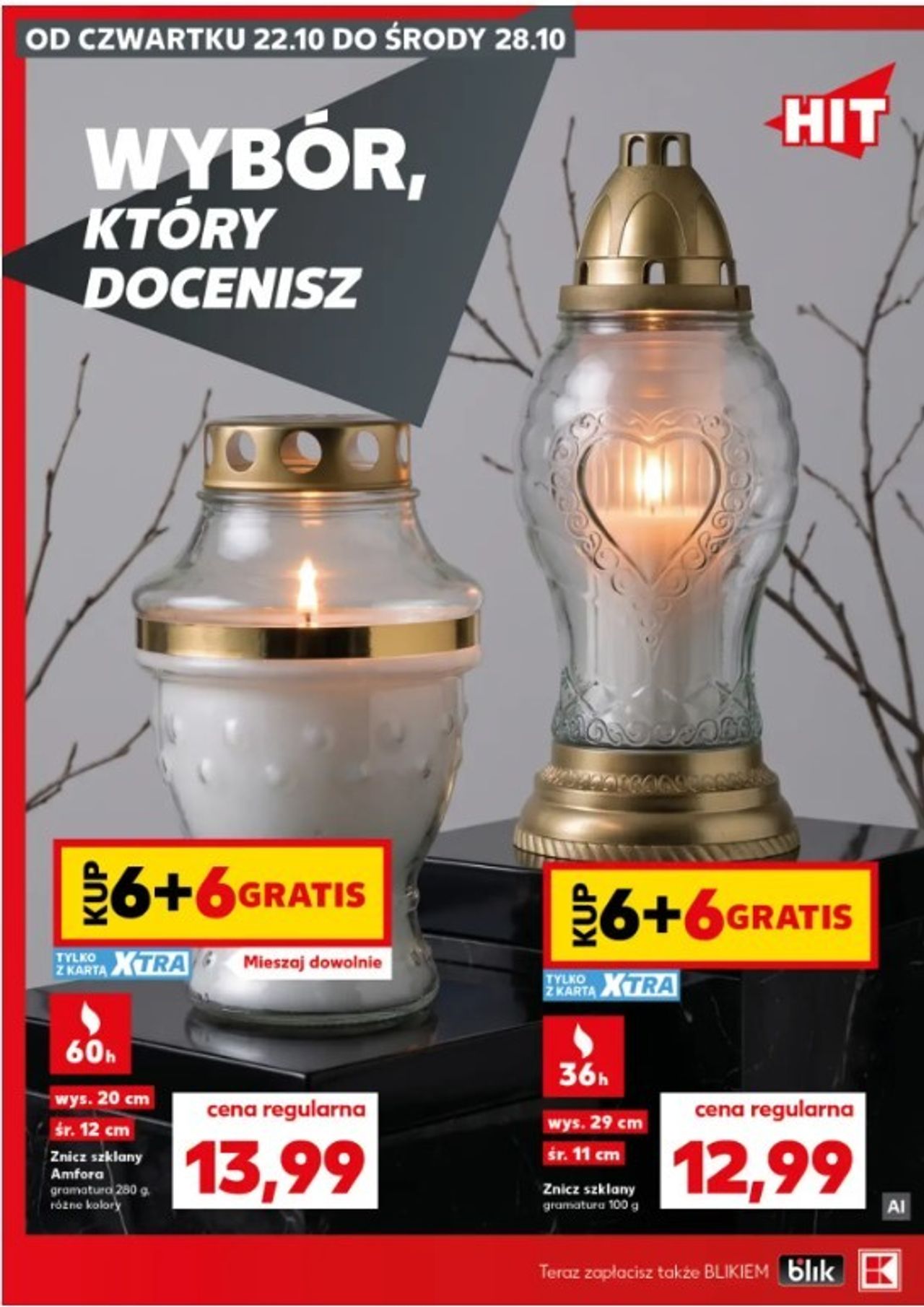Znicze szklane w akcji 6+6 gratis – miksuj dowolnie z kartą
