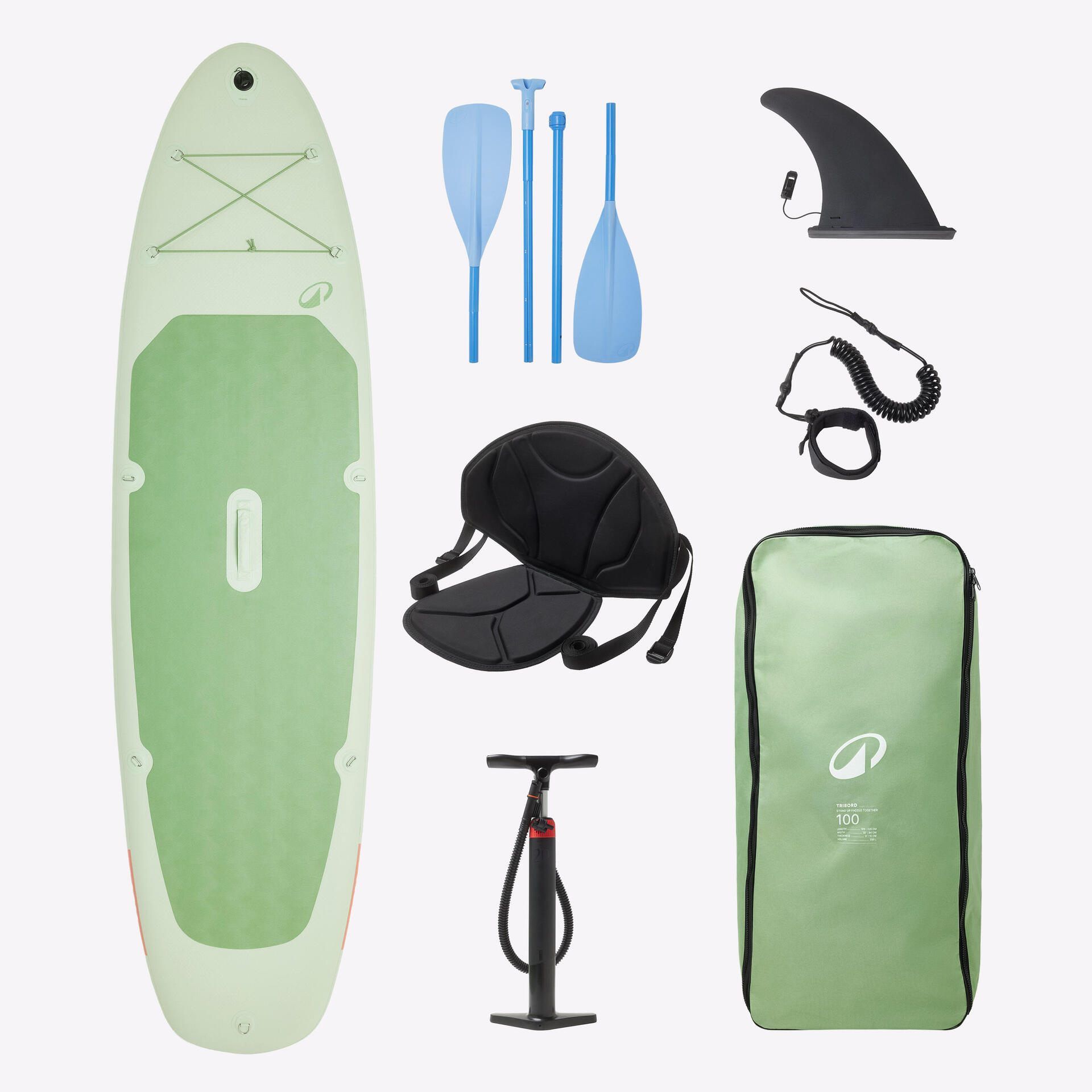 product - Pack stand up paddle gonflable convertible 10'6, 100 vert Decathlon - Decathlon
