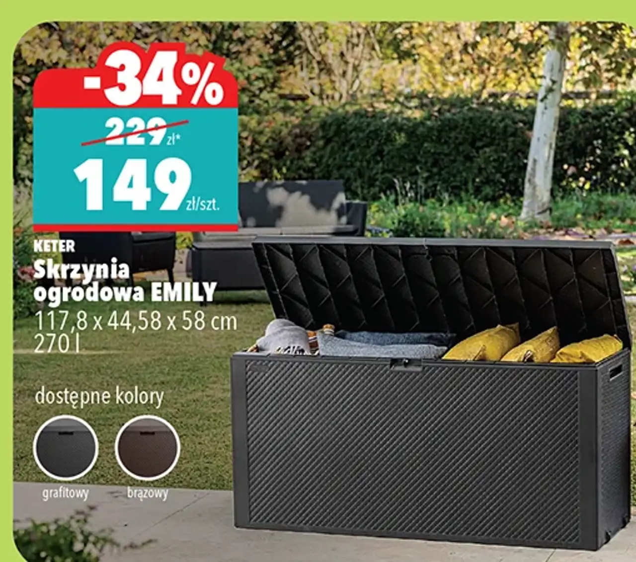 KETER Skrzynia ogrodowa EMILY 117,8 x 44,58 x 58 cm 270 l