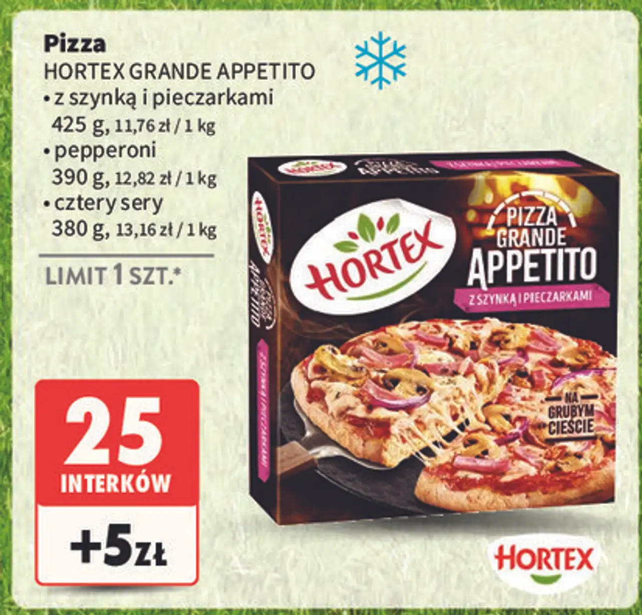 Pizza grande appetito z szynką i pieczarkami Hortex
