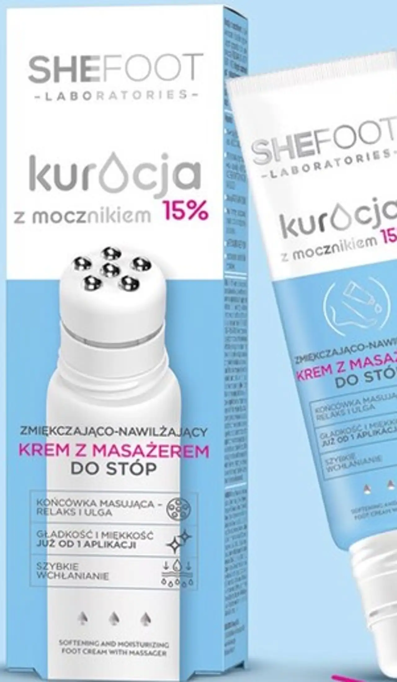Shefoot Laboratories Kuracja z mocznikiem 15% Zmiękczająco-nawilżający krem z masażerem do stóp