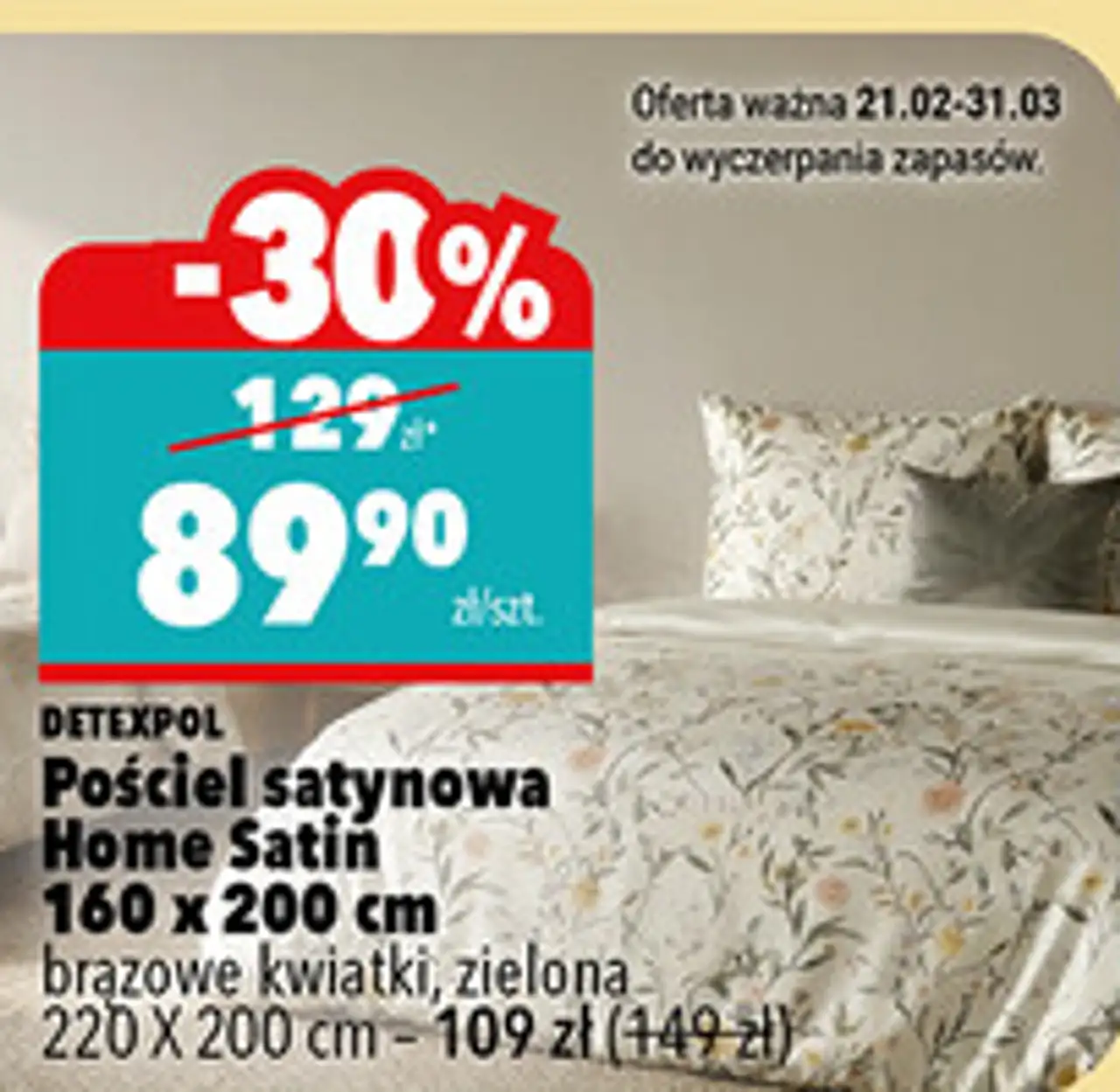 Pościel satynowa Home Satin 160 x 200 cm brązowe kwiatki, zielona