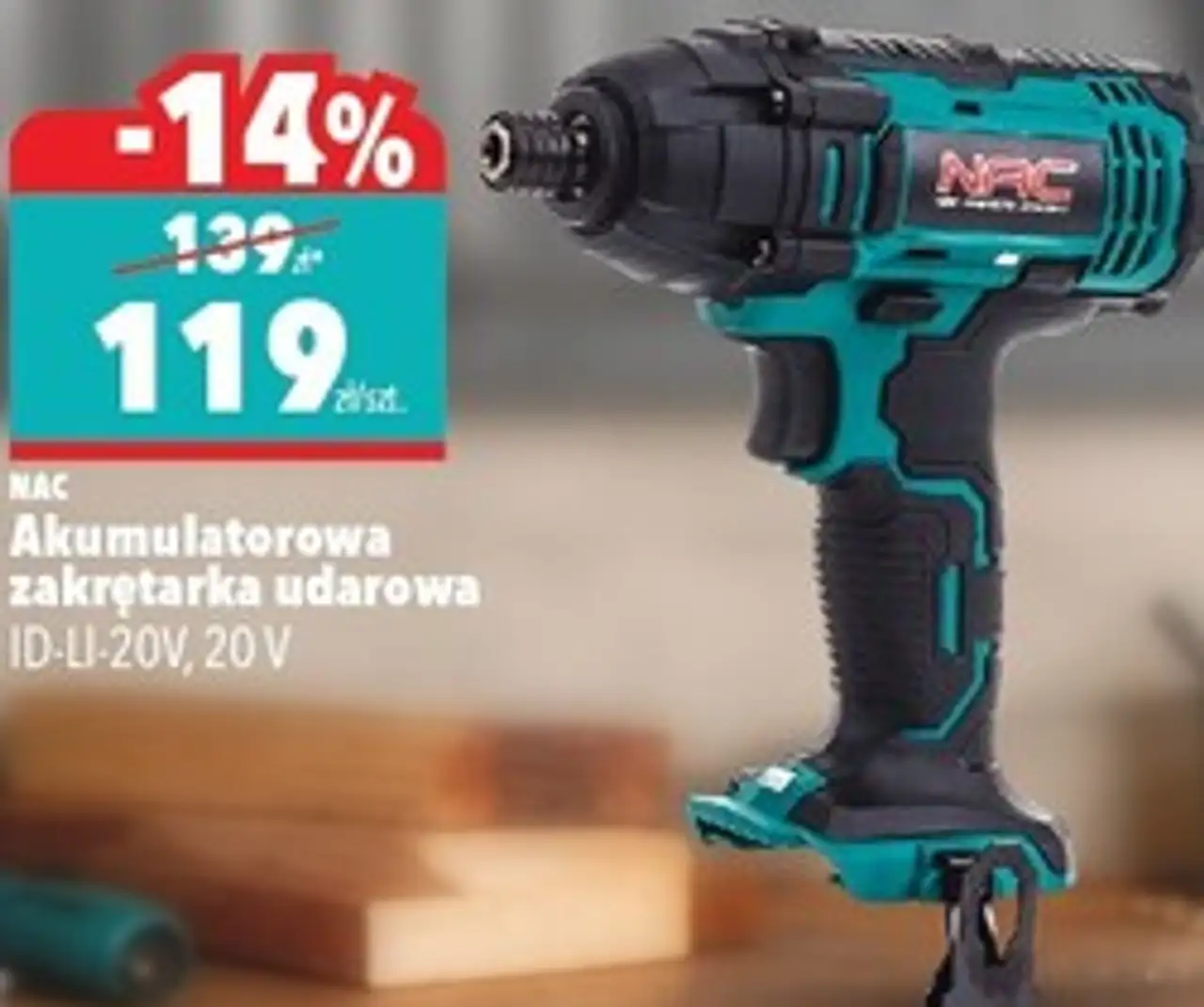 NAC Akumulatorowa zakrętarka udarowa ID-LI-20V, 20 V