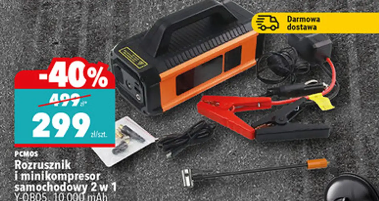 Rozrusznik i minikompresor samochodowy 2 w 1