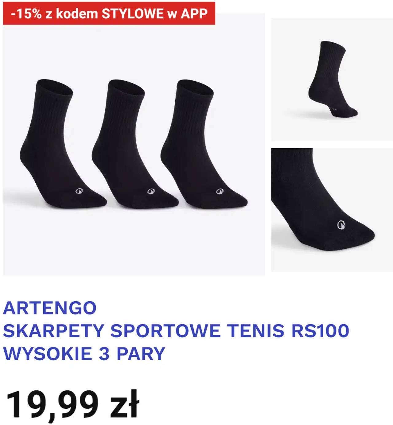 SKARPETY SPORTOWE TENIS RS100 WYSOKIE 3 PARY ARTENGO