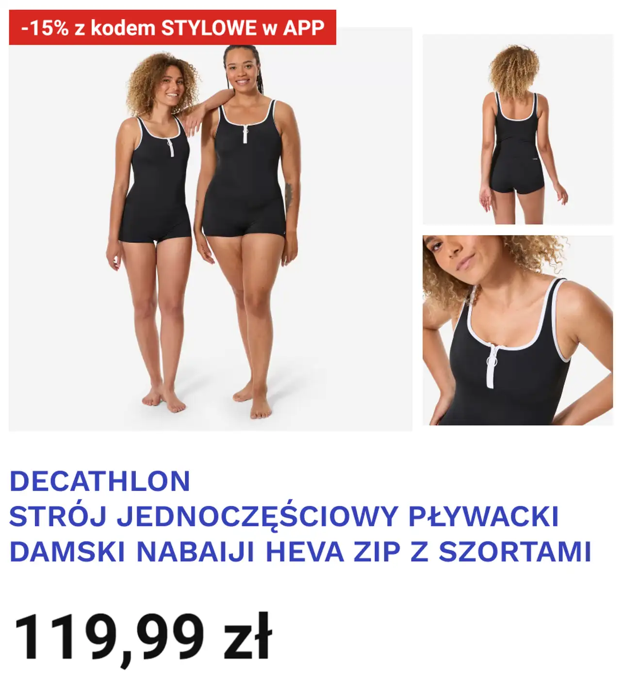 DECATHLON STRÓJ JEDNOCZĘŚCIOWY PŁYWACKI DAMSKI NABAIJI HEVA ZIP Z SZORTAMI