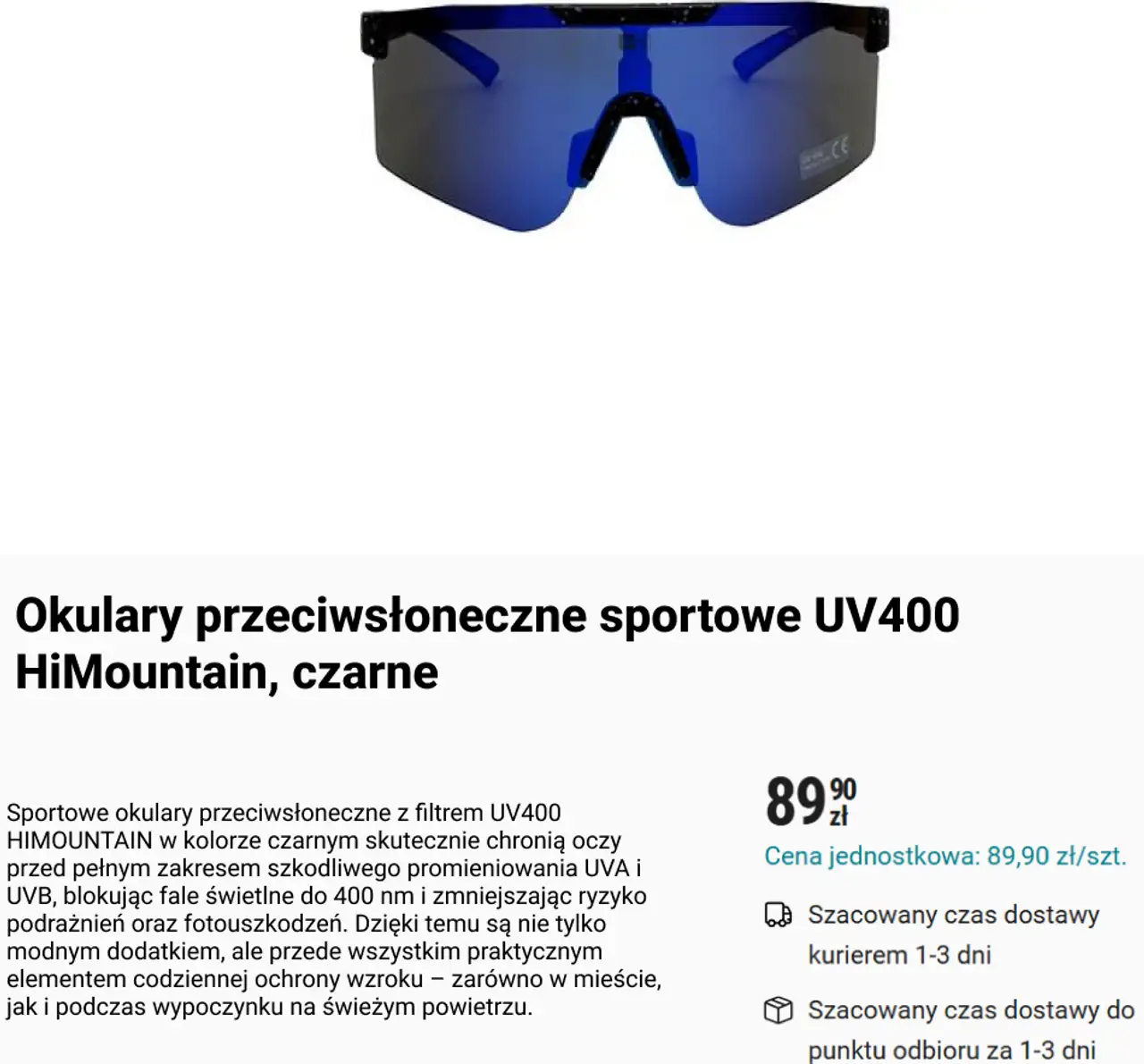 Okulary przeciwsłoneczne sportowe UV400 HiMountain, czarne