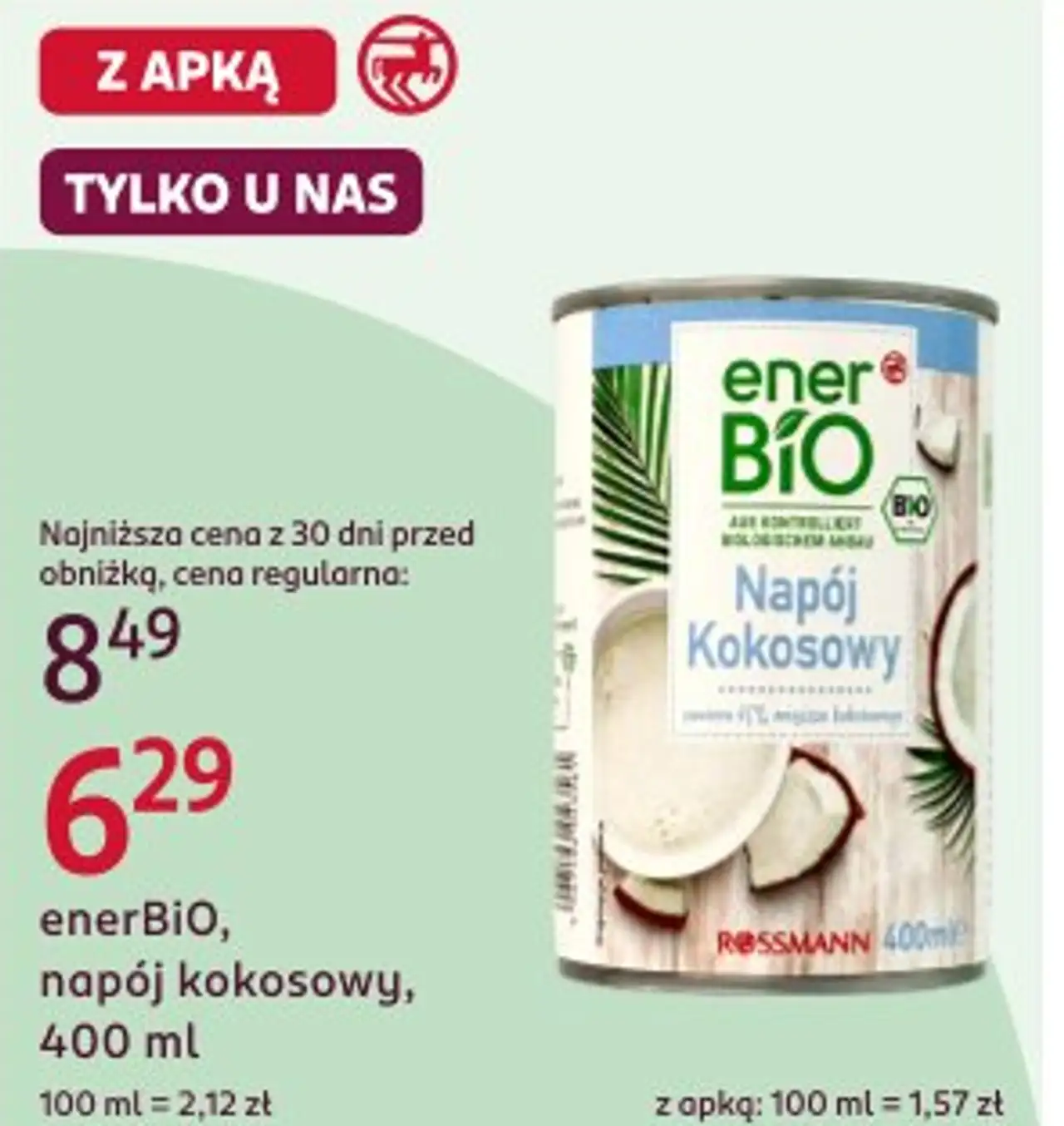 enerBiO, napój kokosowy, 400 ml