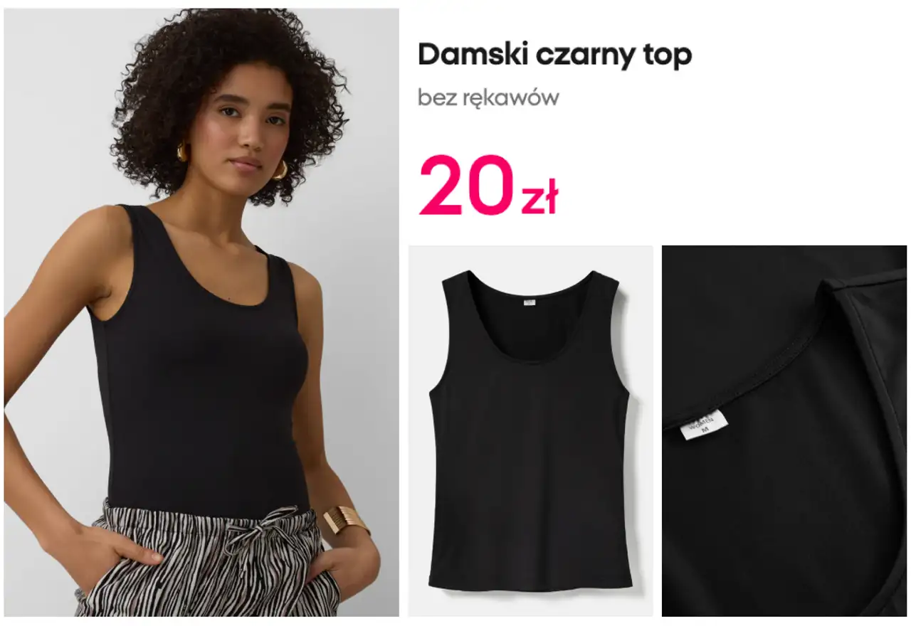 Damski czarny top bez rękawów