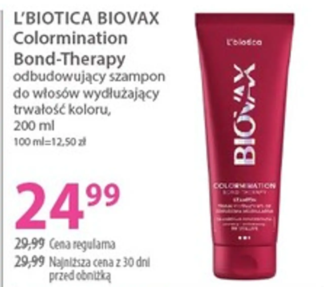 L'BIOTICA BIOVAX Colormination Bond-Therapy odbudowujący szampon do włosów wydłużający trwałość koloru, 200 ml