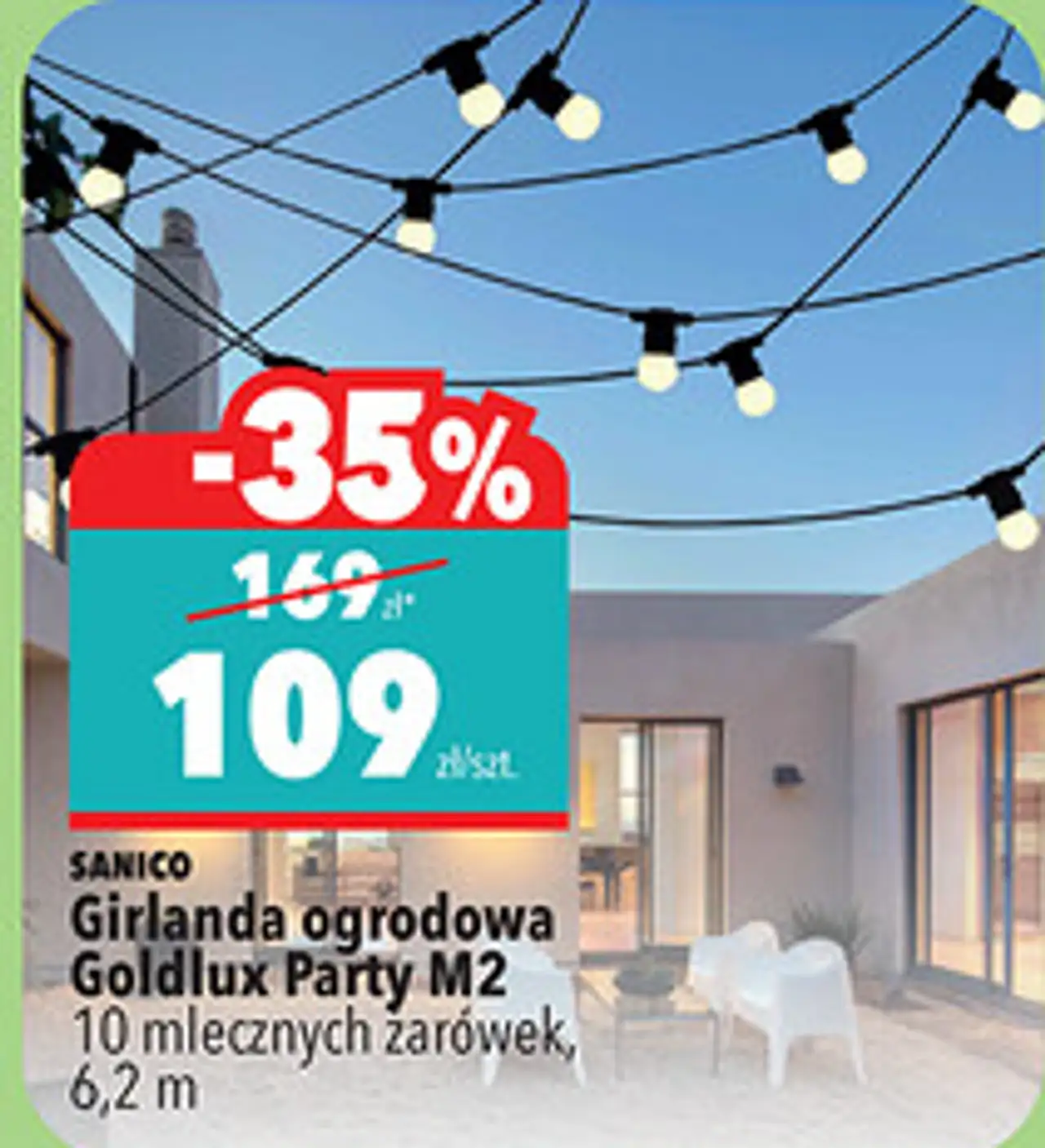 SANICO Girlanda ogrodowa Goldlux Party M2 10 mlecznych żarówek, 6,2 m
