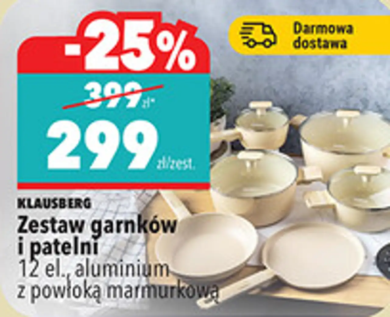 Zestaw garnków i patelni Klausberg 12 el., aluminium z powłoką marmurkową