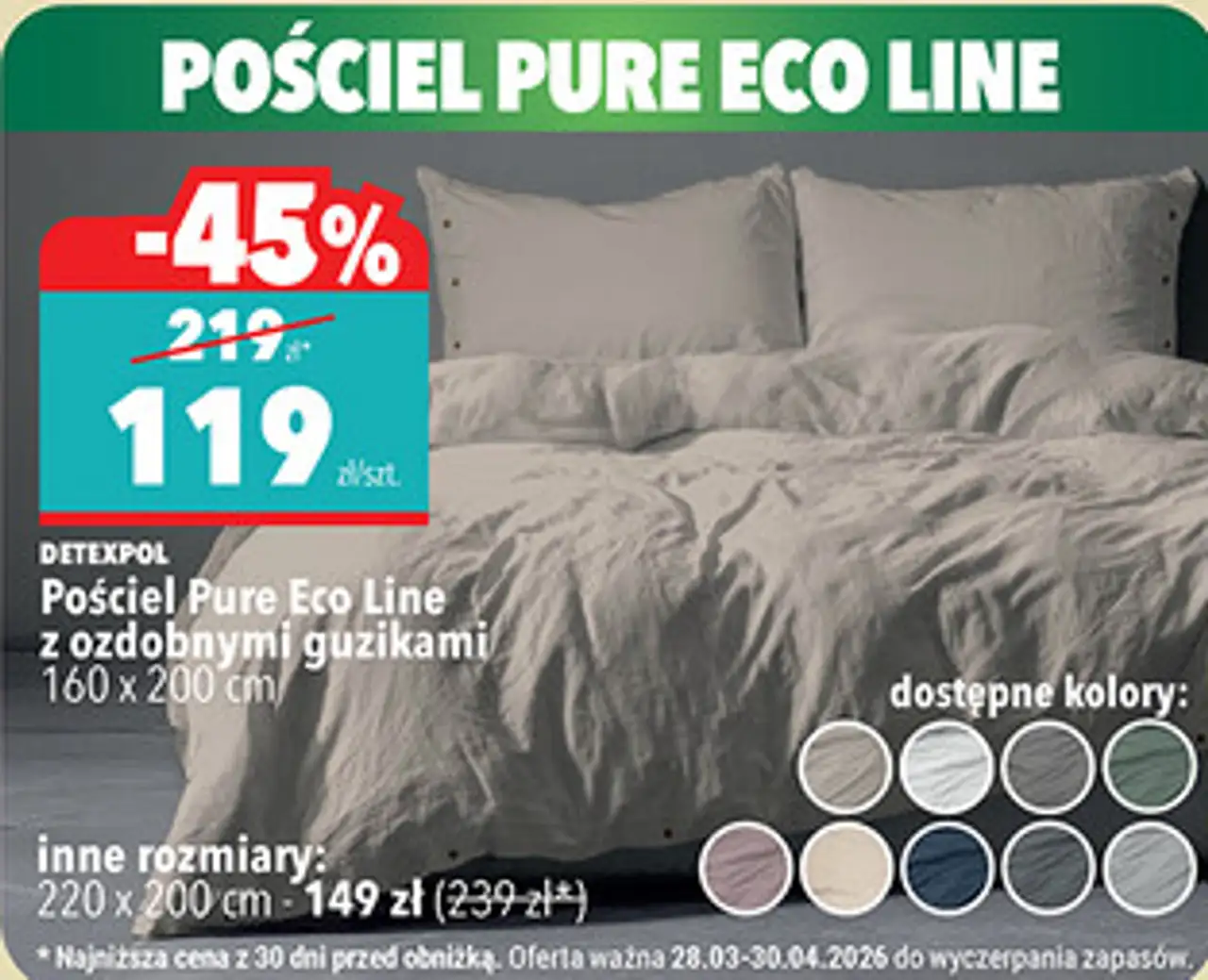 Pościel Pure Eco Line Detexpol z ozdobnymi guzikami 160 x 200 cm