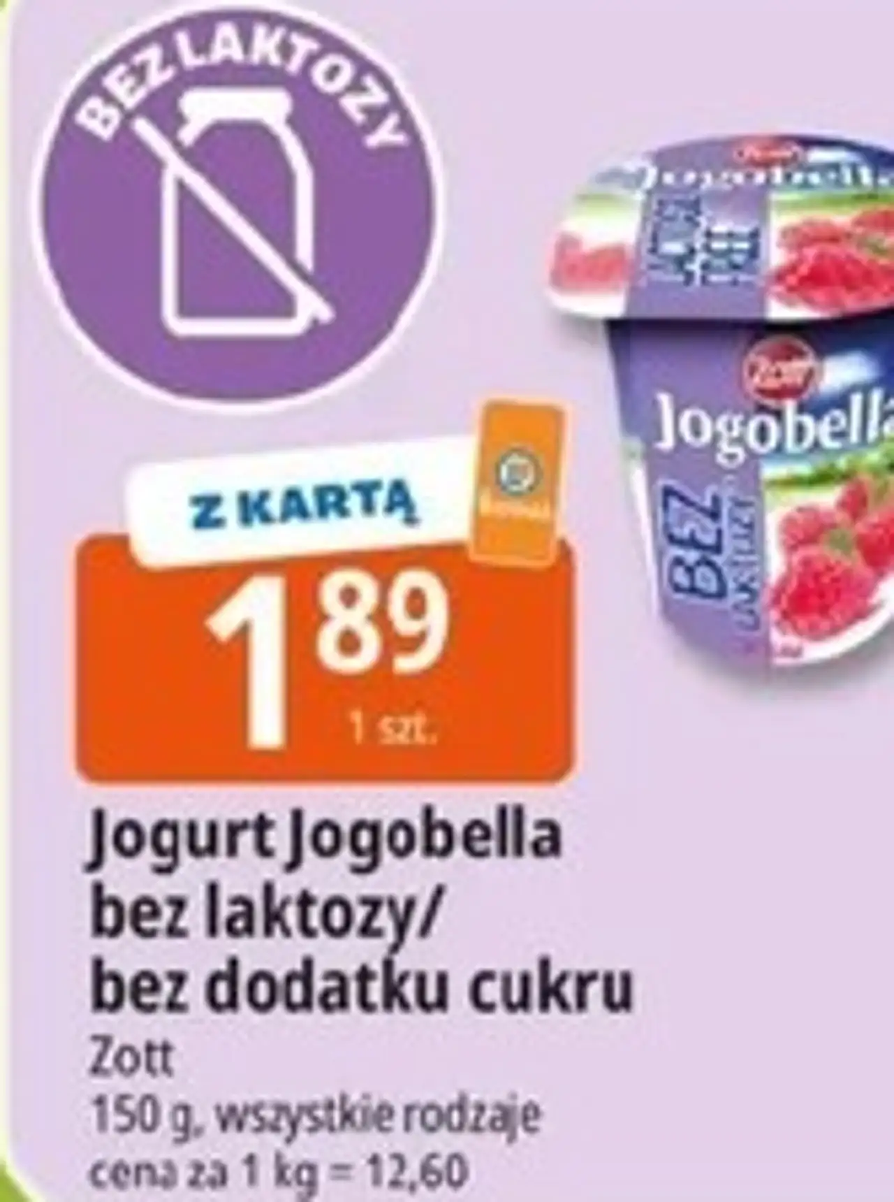 Jogurt Jogobella bez laktozy/bez dodatku cukru Zott