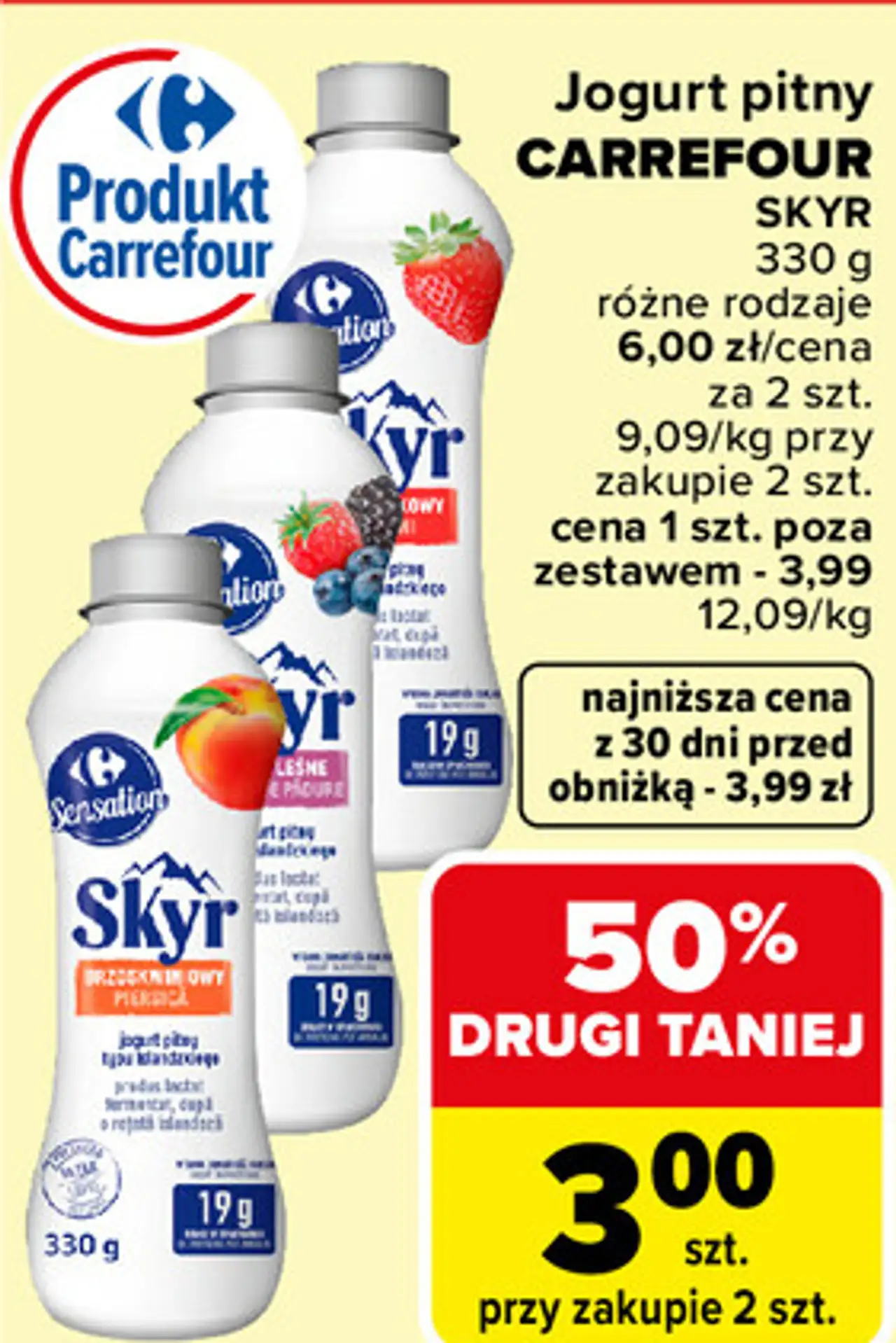 Jogurt pitny CARREFOUR SKYR 330 g różne rodzaje