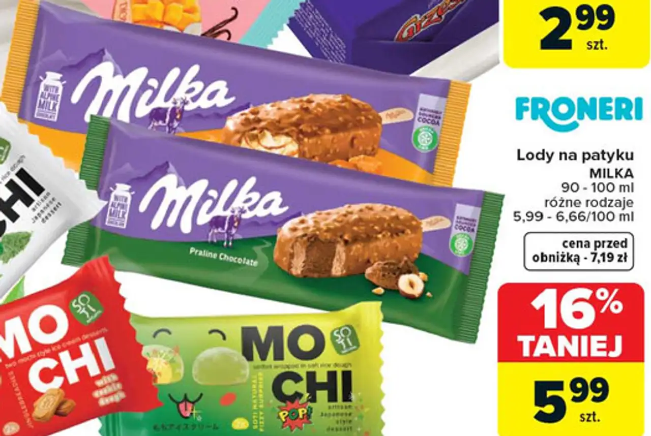 Lody na patyku MILKA 90 - 100 ml różne rodzaje