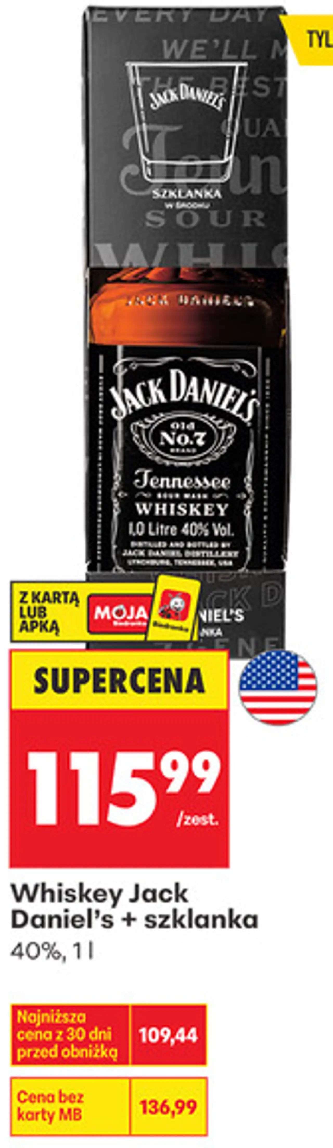 Whiskey Jack Daniel's + szklanka 40%, 1 l