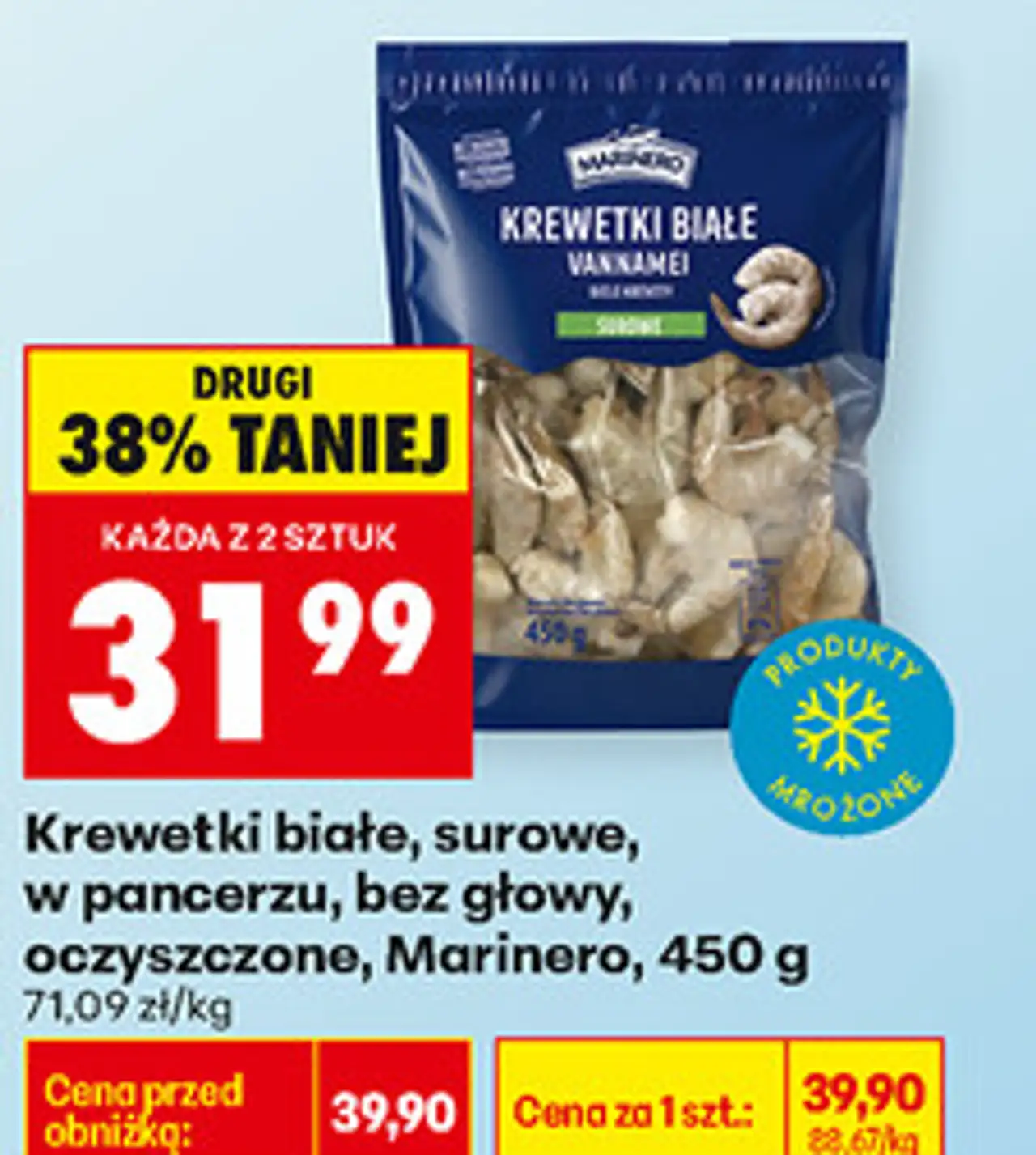 Krewetki białe, surowe, w pancerzu, bez głowy, oczyszczone, Marinero, 450 g