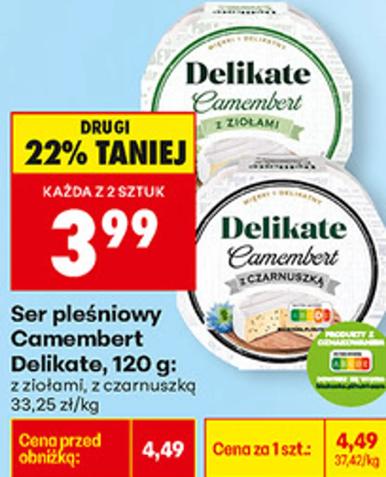 Ser pleśniowy Camembert Delikate, 120 g: z ziołami, z czarnuszką