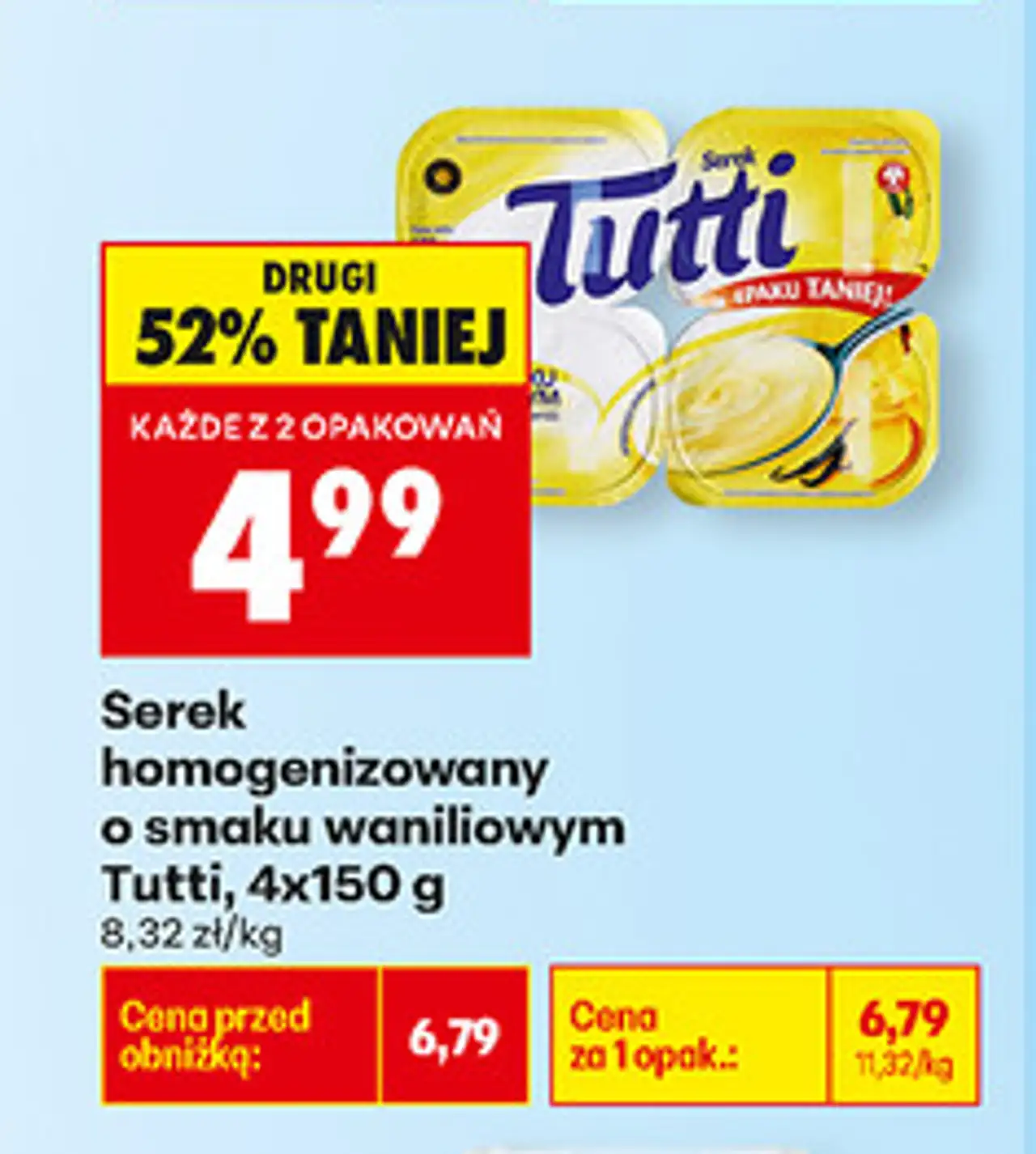 Serek homogenizowany o smaku waniliowym Tutti, 4x150 g