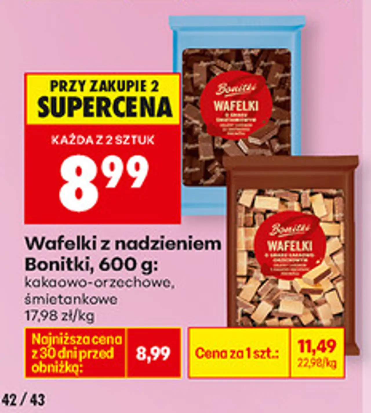 Wafelki z nadzieniem Bonitki, 600 g: kakaowo-orzechowe, śmietankowe