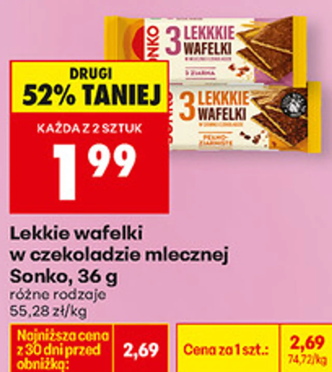 Lekkie wafelki w czekoladzie mlecznej Sonko, 36 g różne rodzaje
