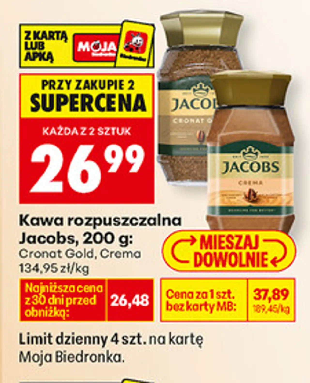 Kawa rozpuszczalna Jacobs, 200 g: Cronat Gold, Crema