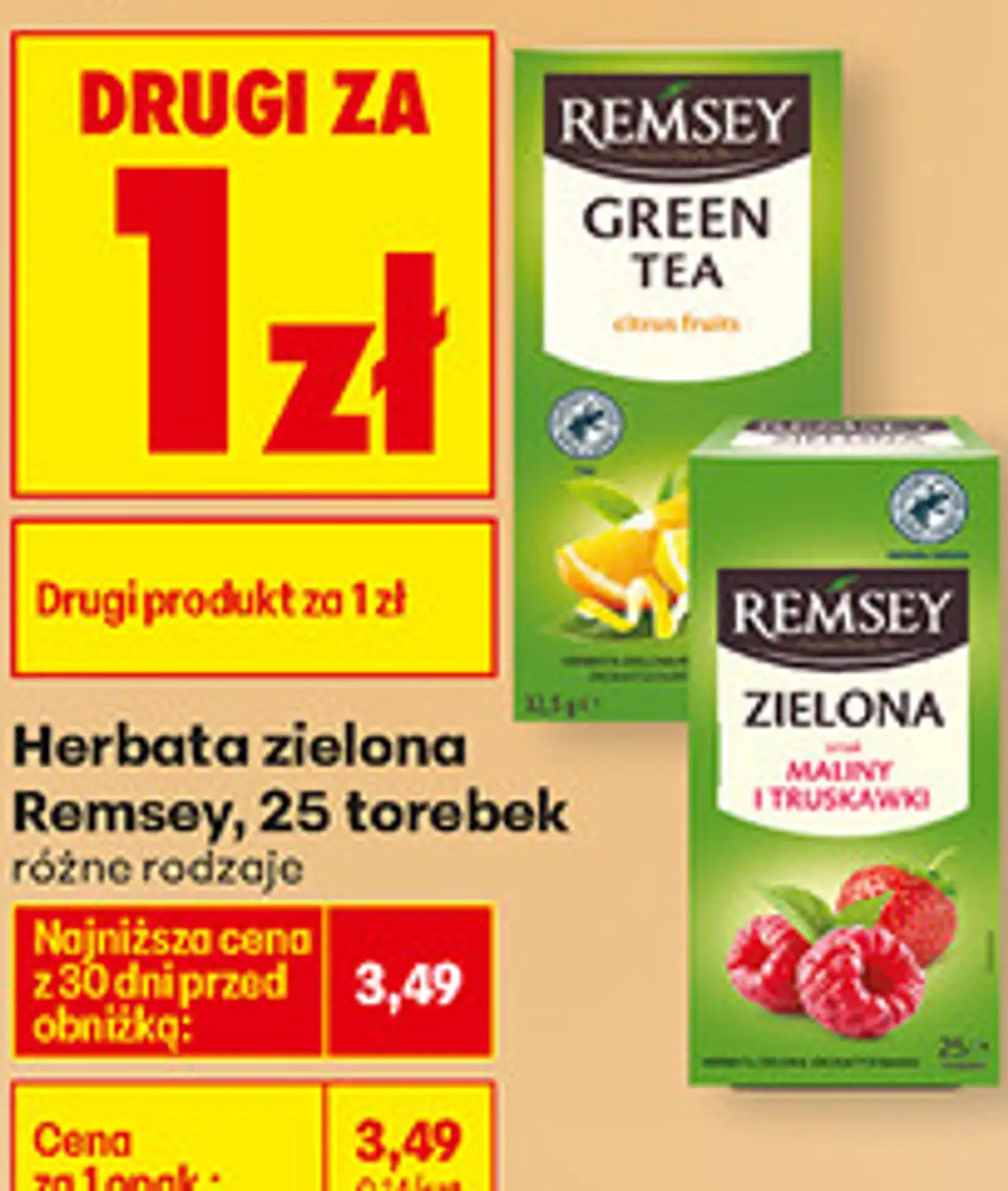 Herbata zielona Remsey, 25 torebek różne rodzaje