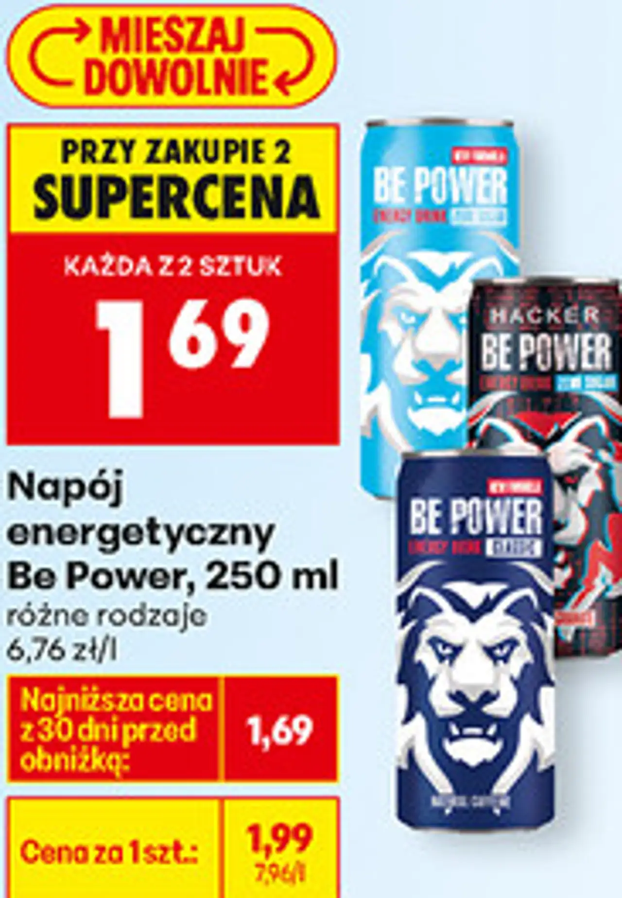 Napój energetyczny Be Power, różne rodzaje, 250 ml