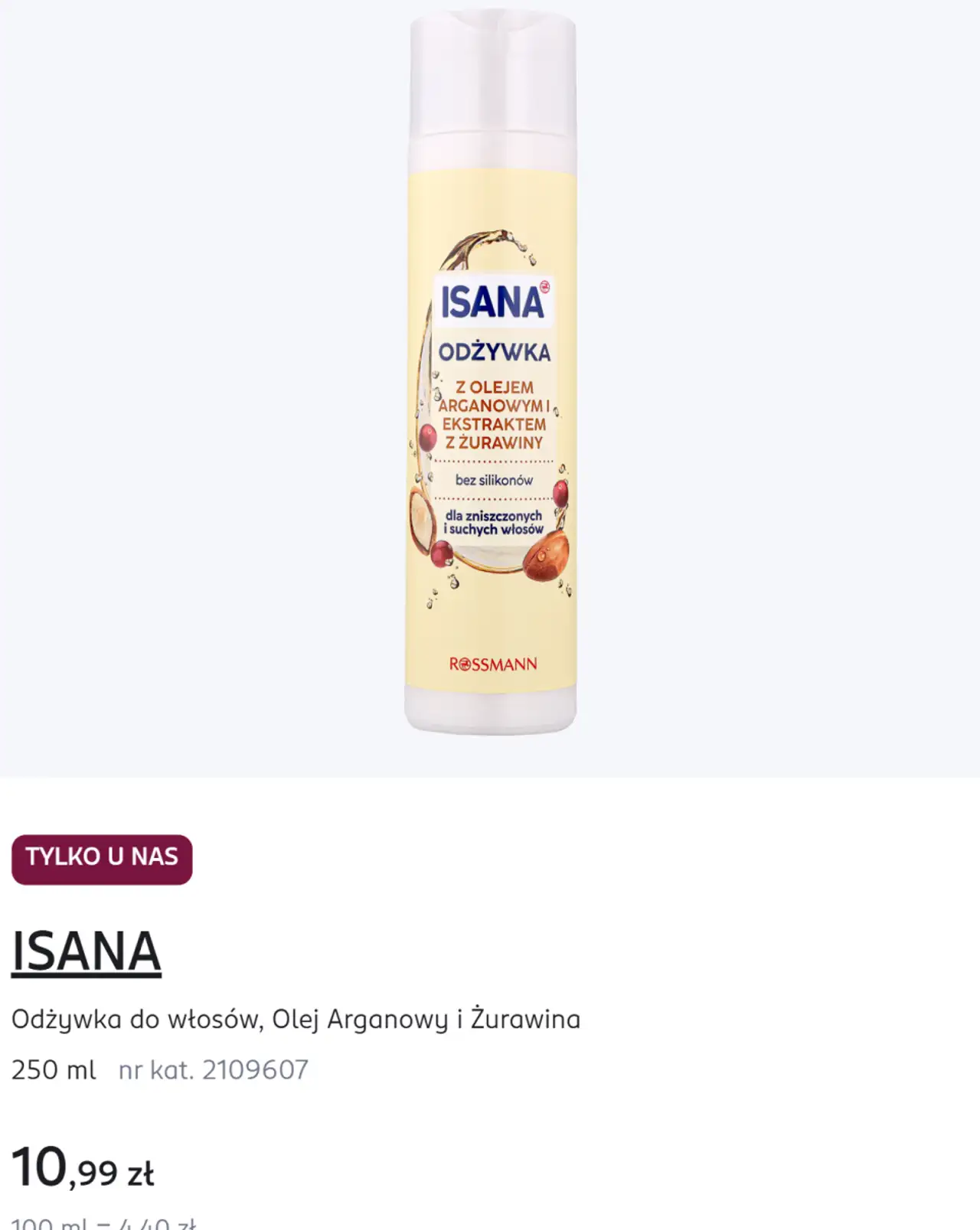 ISANA Odżywka do włosów, Olej Arganowy i Żurawina 250 ml