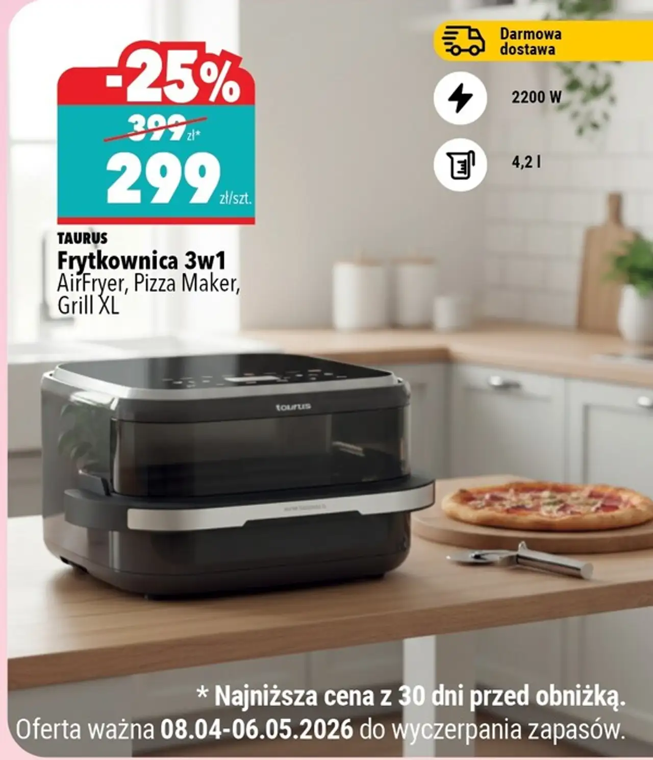Frytkownica 3w1 AirFryer, Pizza Maker, Grill XL TAURUS