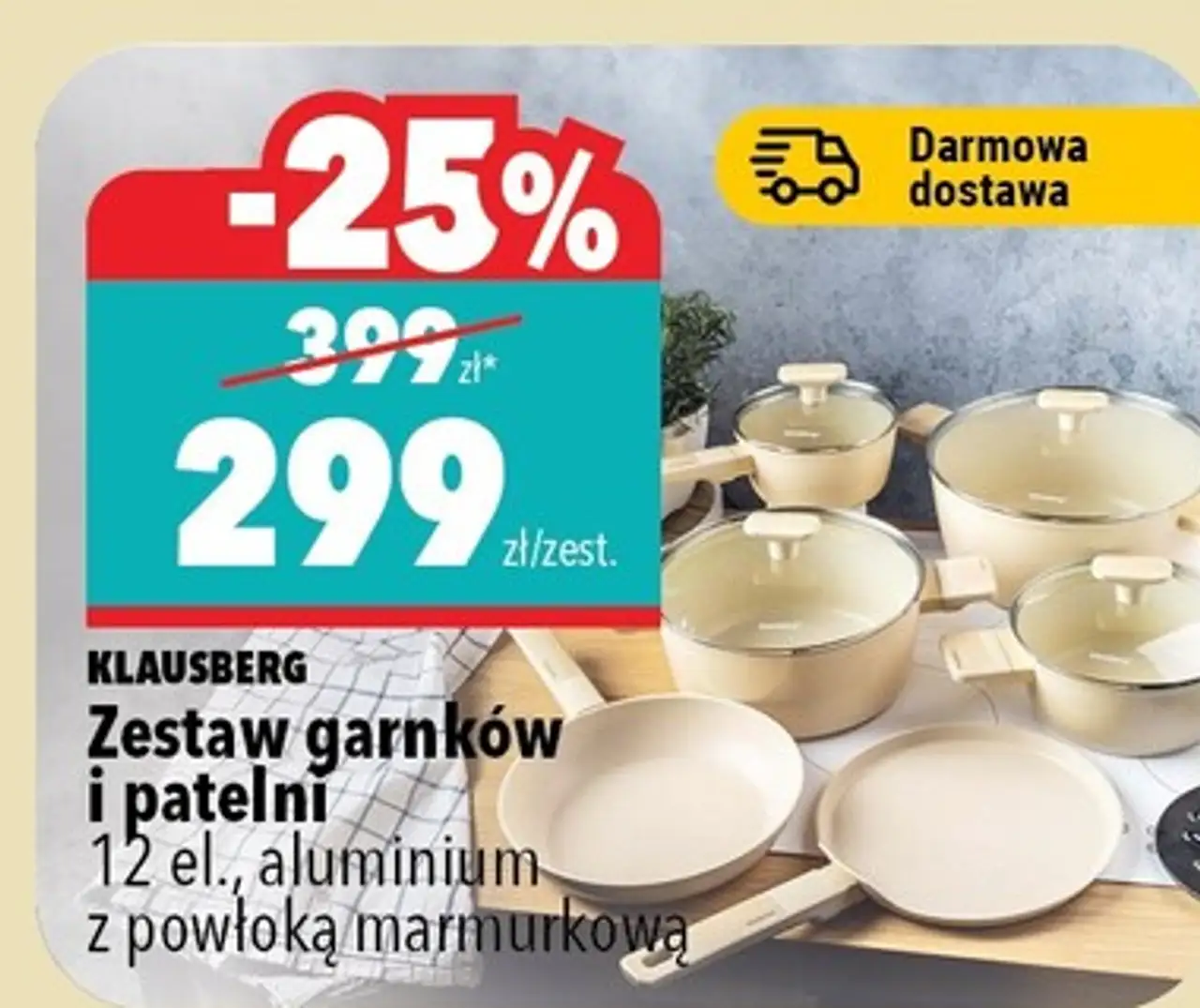 Zestaw garnków i patelni 12 el., aluminium z powłoką marmurkową