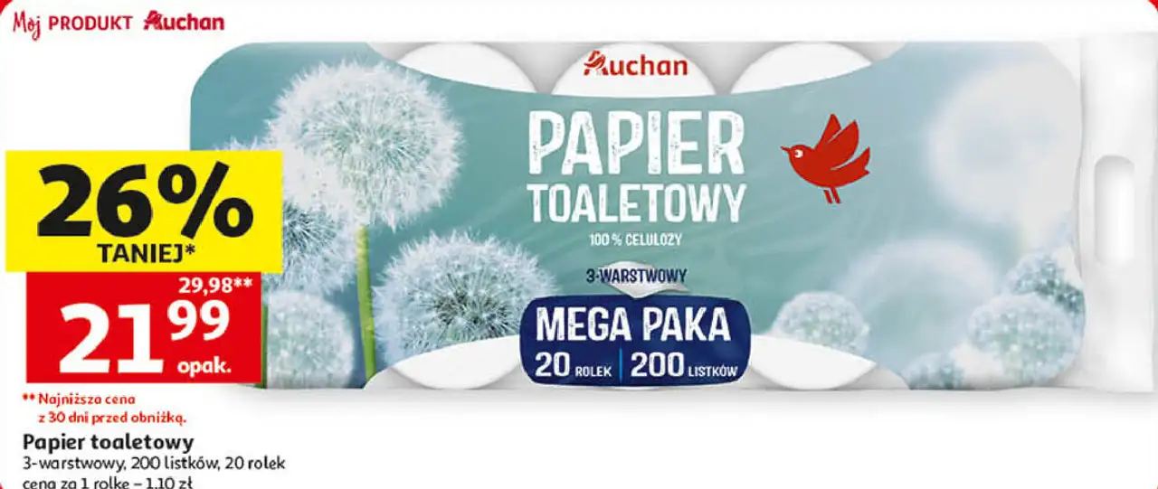 Auchan Papier toaletowy 3-warstwowy 20 rolek