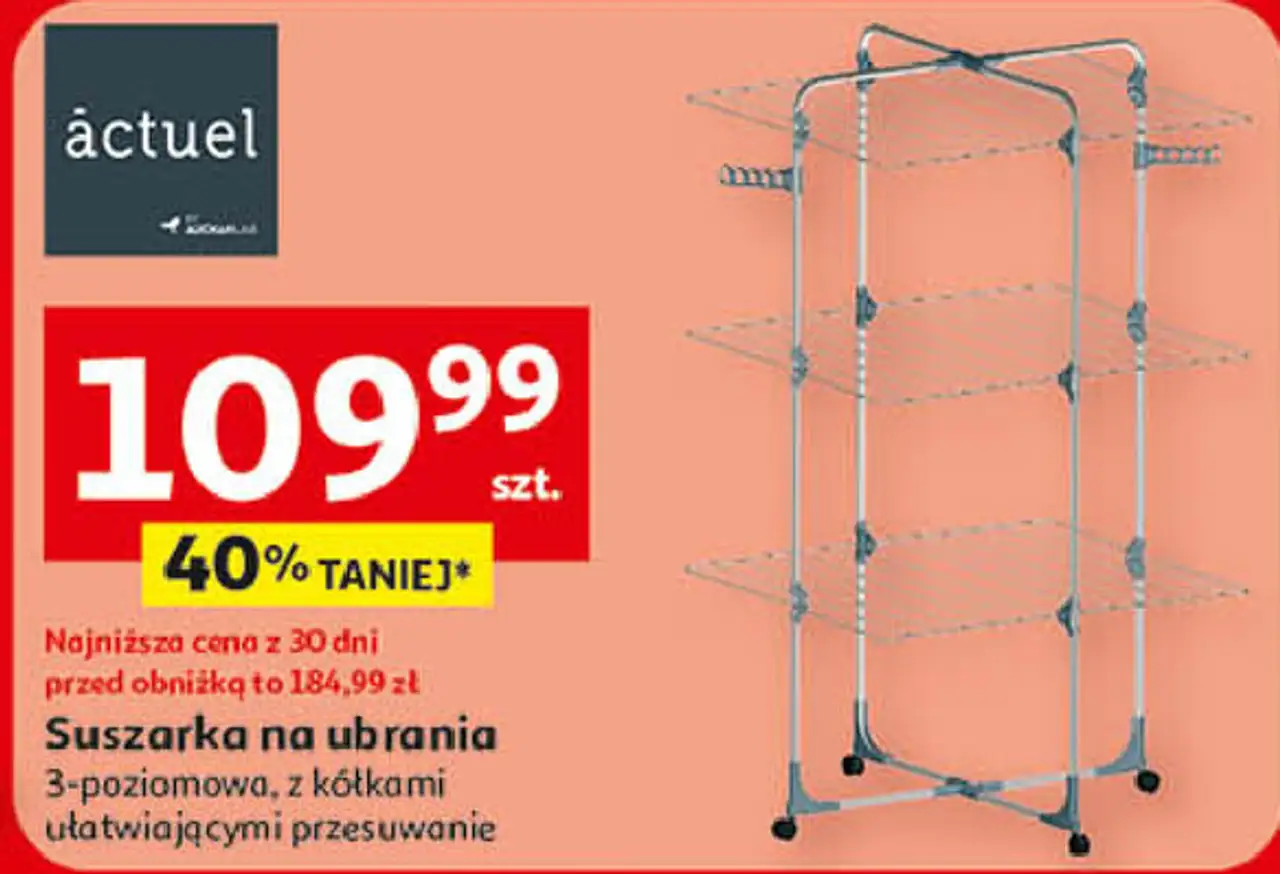 Suszarka na ubrania 3-poziomowa, z kółkami ułatwiającymi przesuwanie