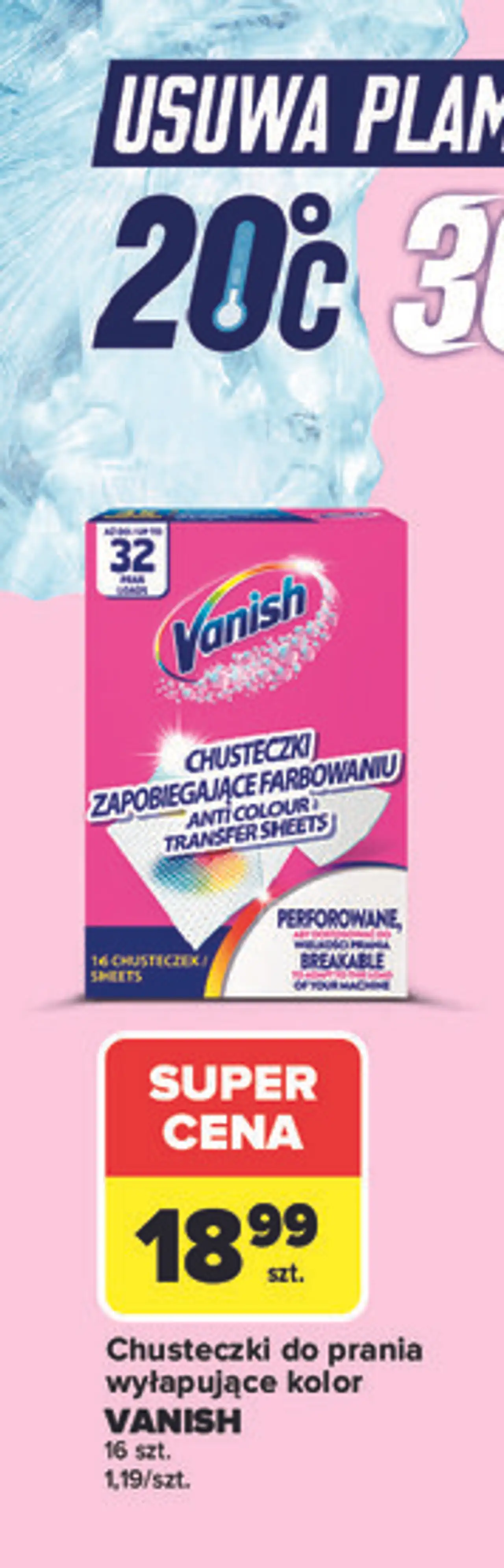 Chusteczki do prania wyłapujące kolor VANISH 16 szt.