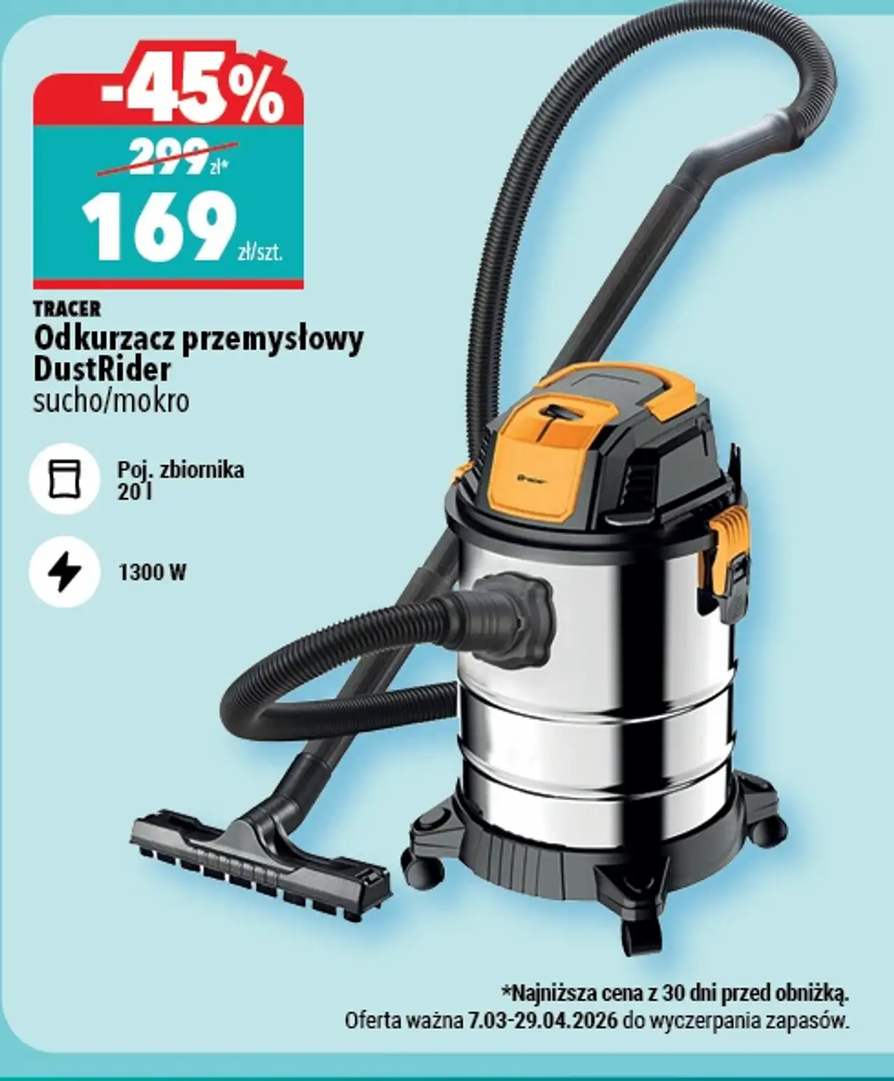Odkurzacz przemysłowy DustRider sucho/mokro TRACER