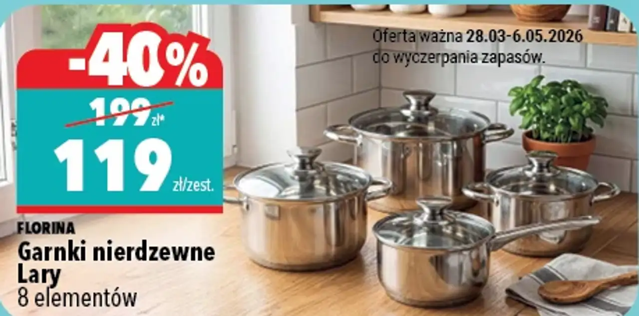 FLORINA Garnki nierdzewne Lary 8 elementów