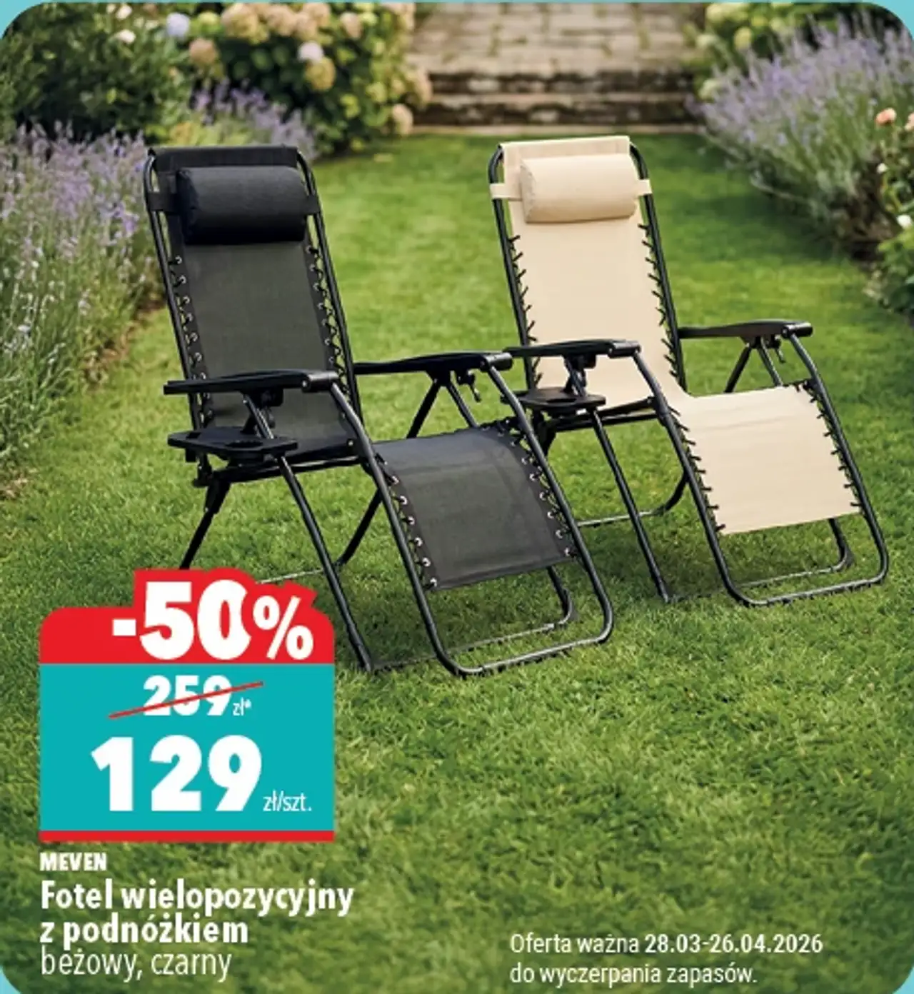 MEVEN Fotel wielopozycyjny z podnóżkiem