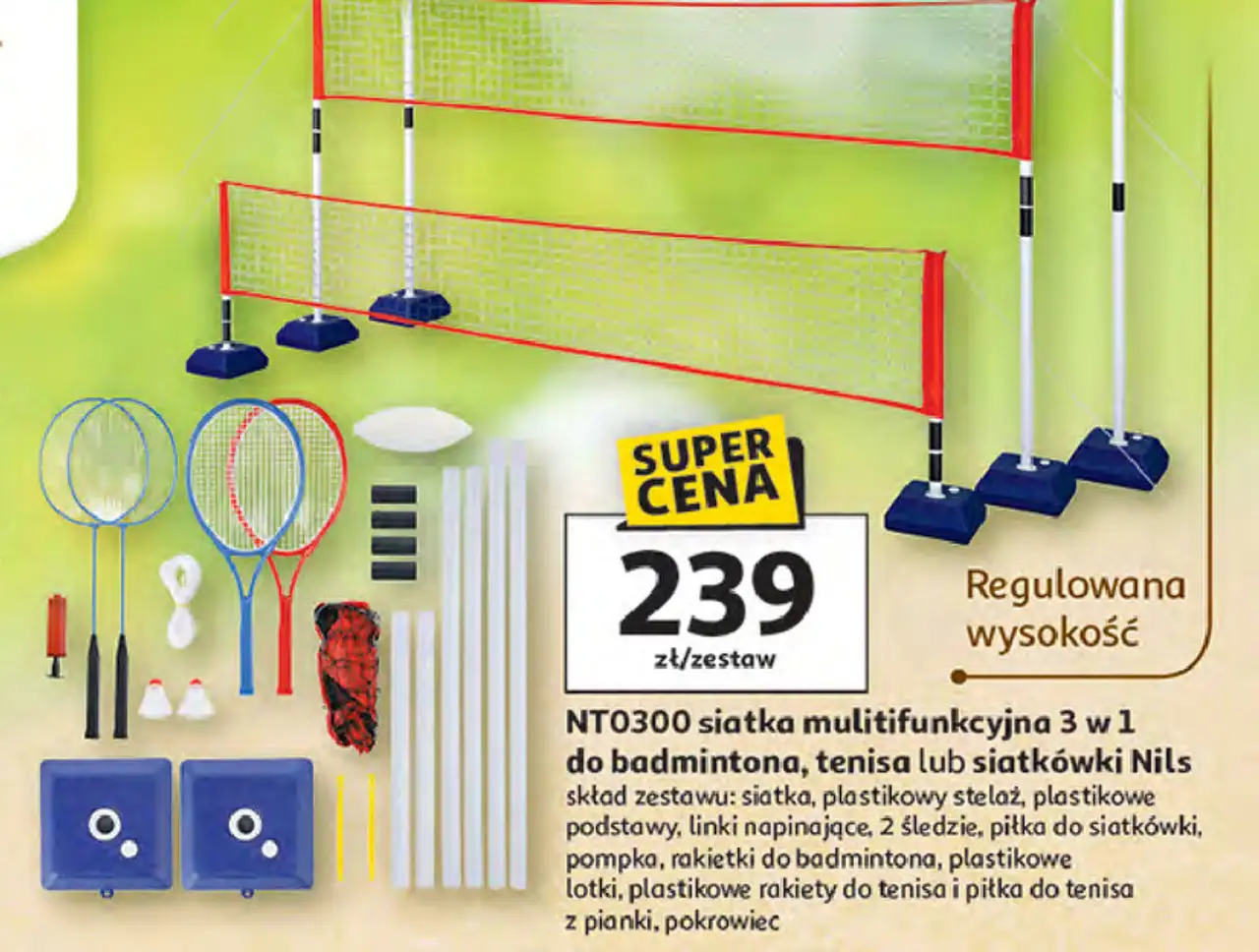 NT0300 siatka multifunkcyjna 3 w 1 do badmintona, tenisa lub siatkówki Nils