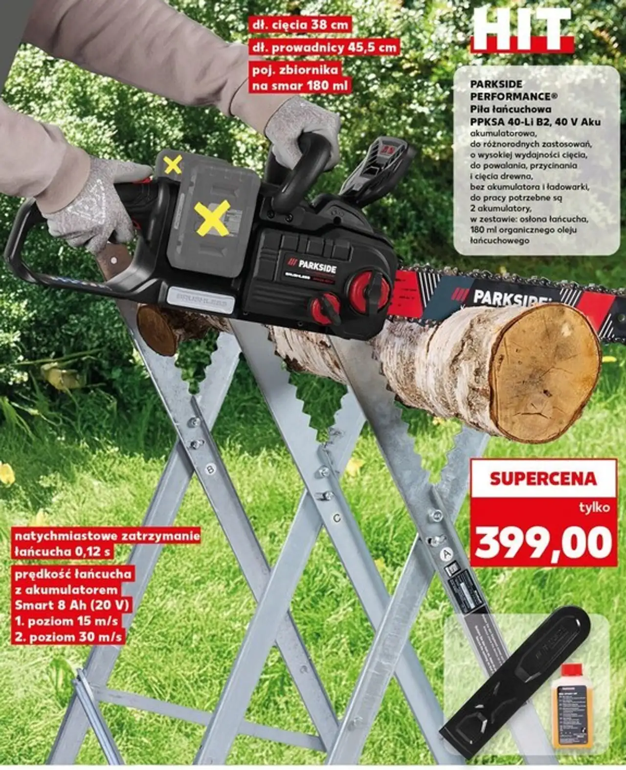 Piła łańcuchowa PPKSA 40-Li B2, 40 V Aku akumulatorowa PARKSIDE PERFORMANCE®