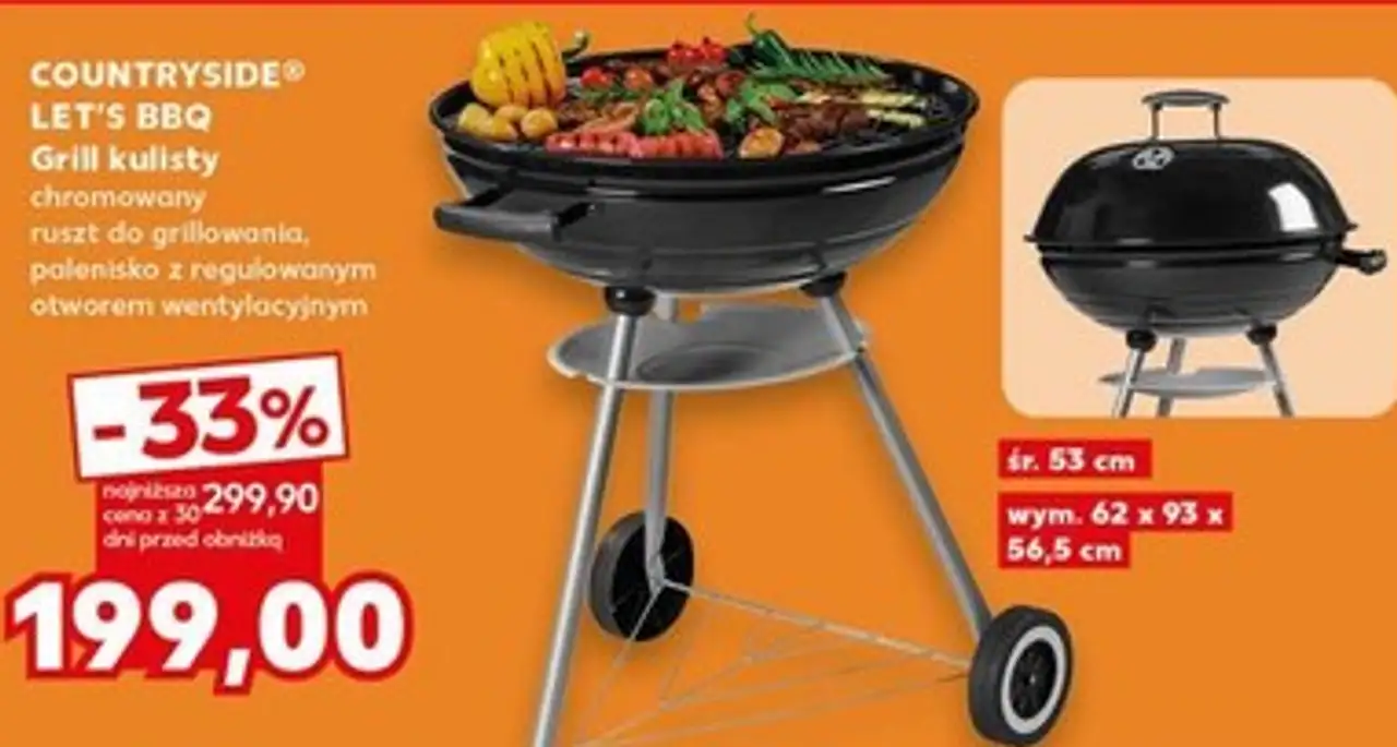 LET'S BBQ Grill kulisty chromowany ruszt do grillowania, palenisko z regulowanym otworem wentylacyjnym