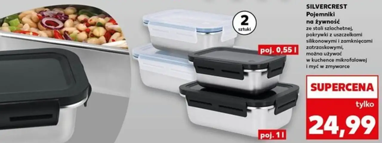 Pojemniki na żywność ze stali szlachetnej, pokrywki z uszczelkami silikonowymi i zamknięcami zatrzaskowymi