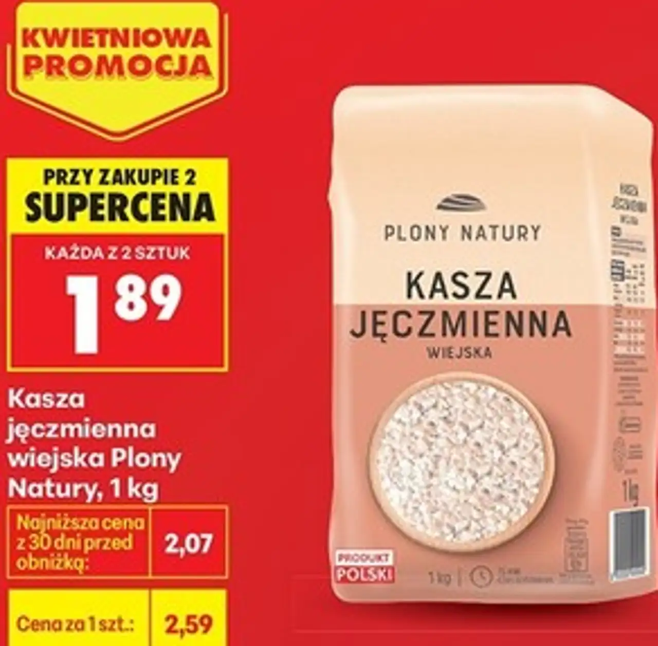 Kasza jęczmienna wiejska Plony Natury, 1 kg