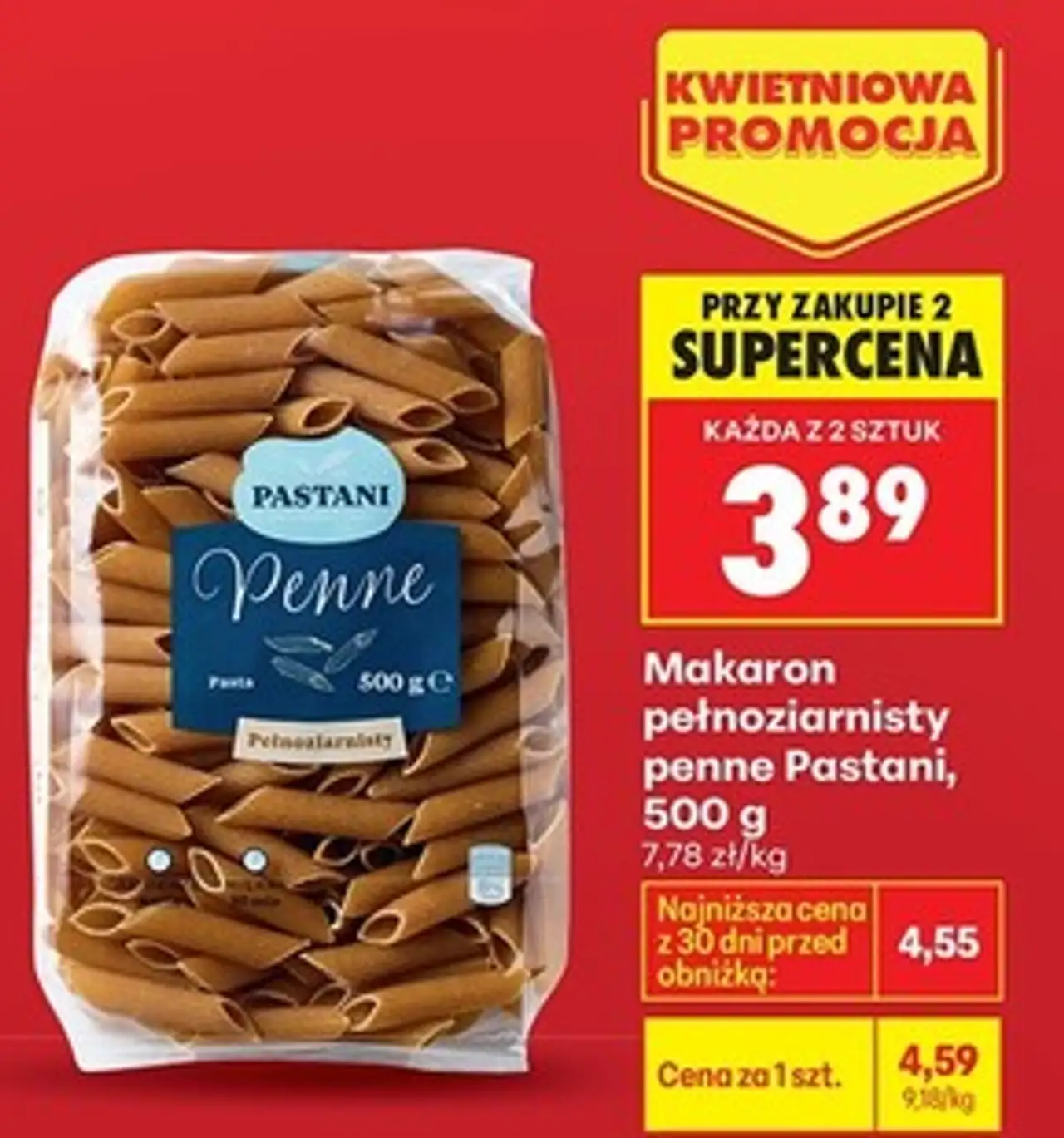 Makaron pełnoziarnisty penne Pastani, 500 g