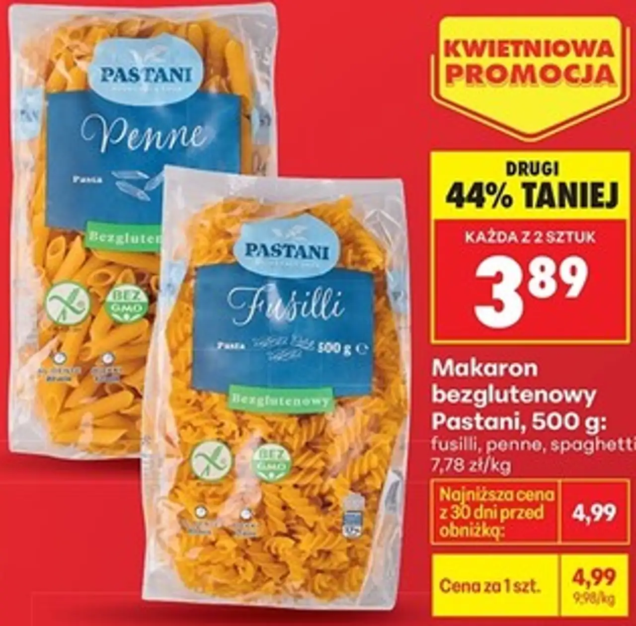 Makaron bezglutenowy Pastani, 500 g: fusilli, penne, spaghetti