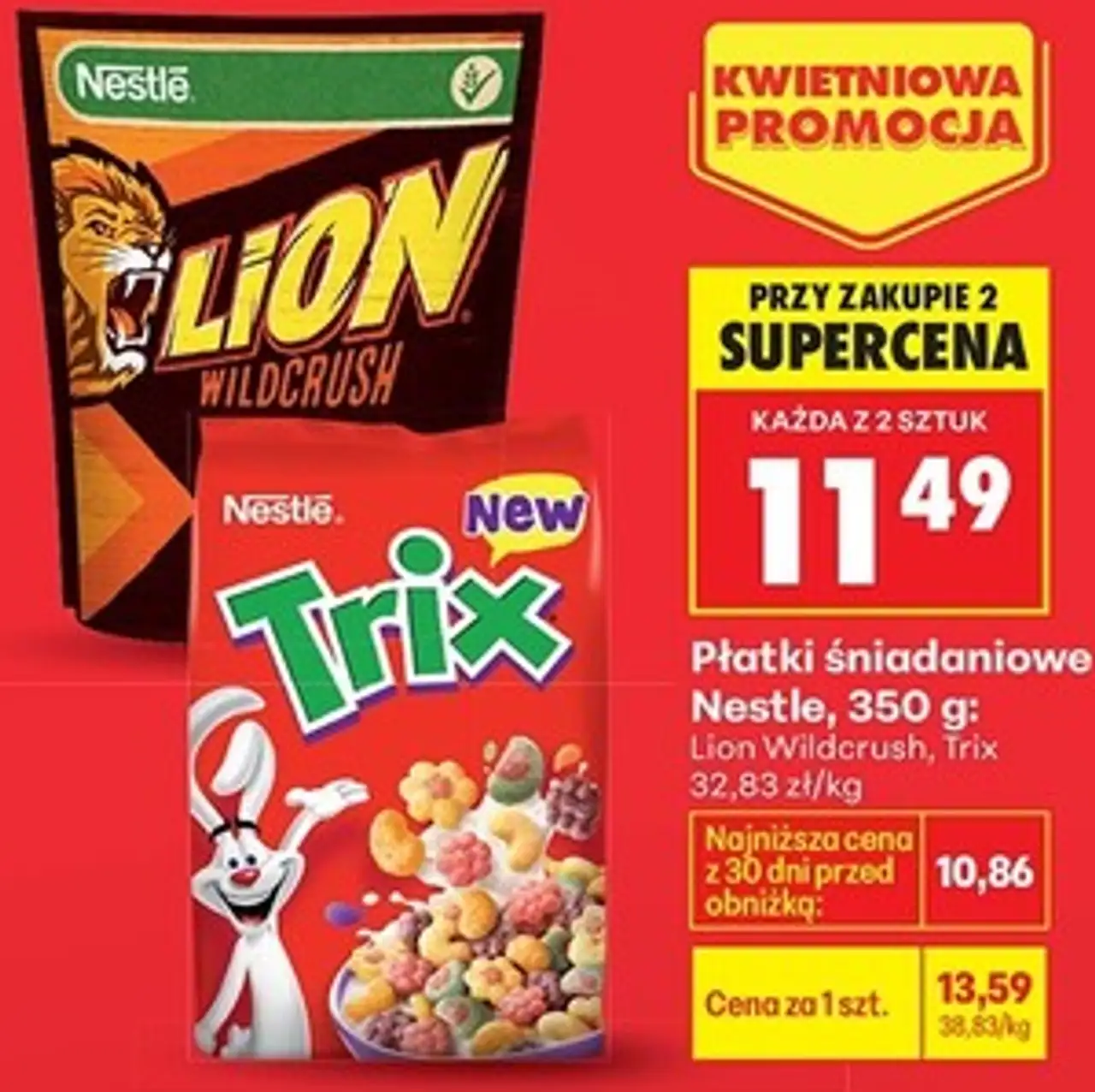 Płatki śniadaniowe Nestlé, 350 g: Lion Wildcrush, Trix