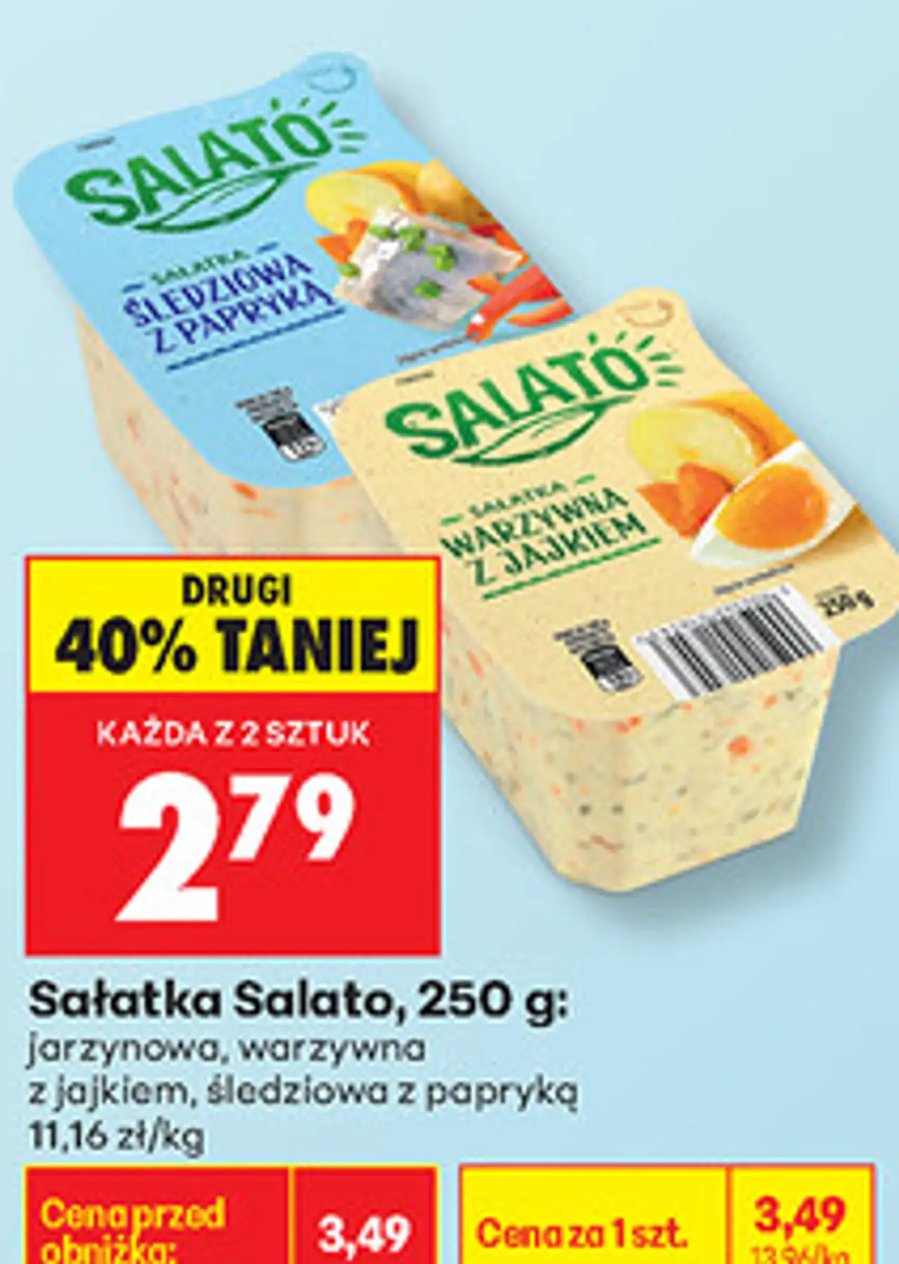 Sałatka Salato, 250 g: jarzynowa, warzywna z jajkiem, śledziowa z papryką