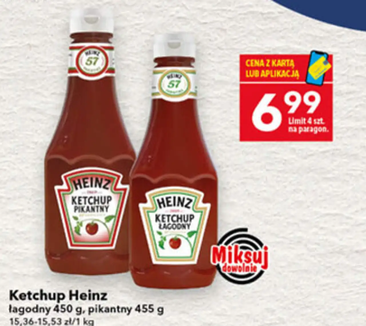 Ketchup Heinz łagodny 450 g, pikantny 455 g