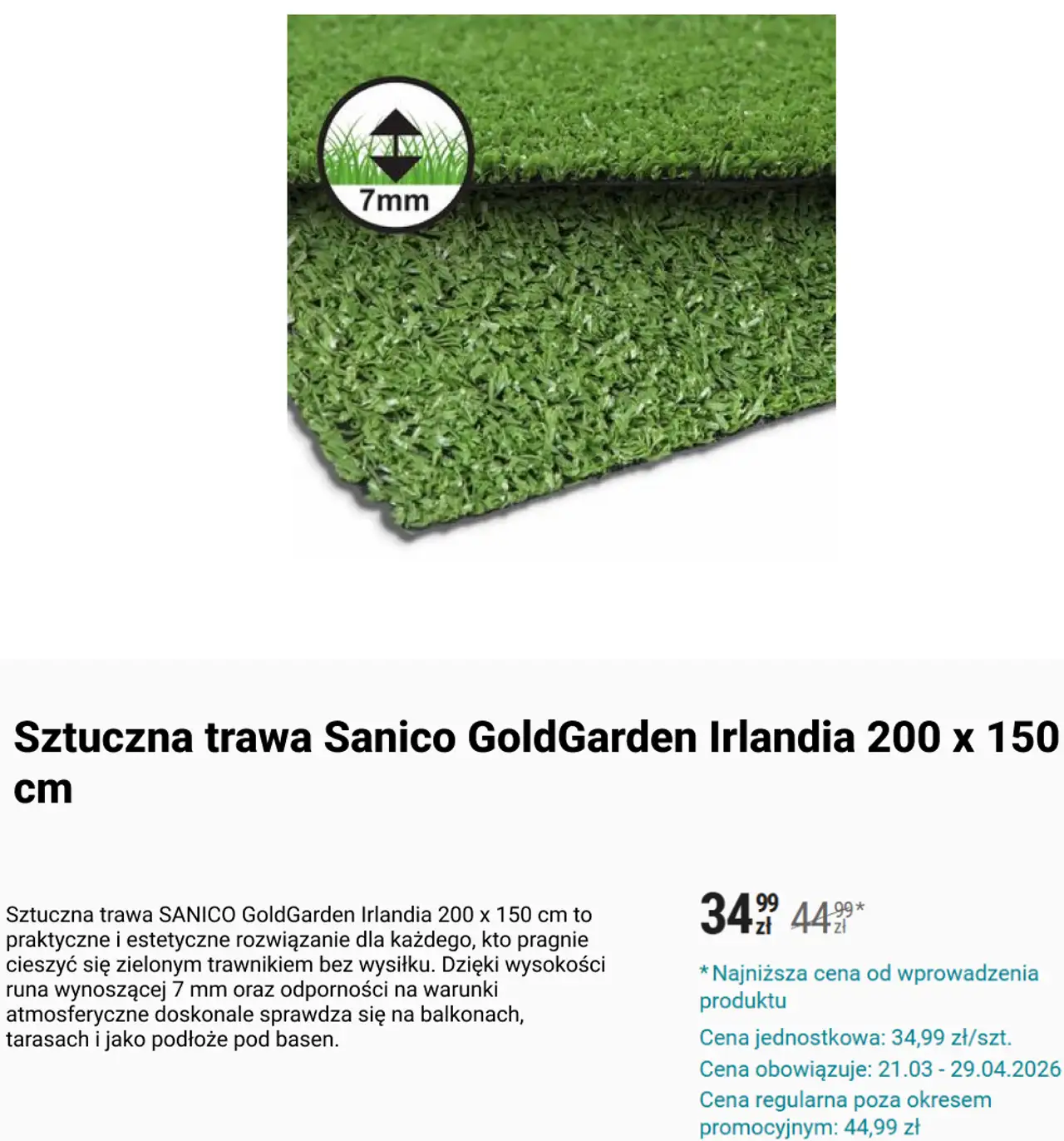 Sztuczna trawa Sanico GoldGarden Irlandia 200 x 150 cm